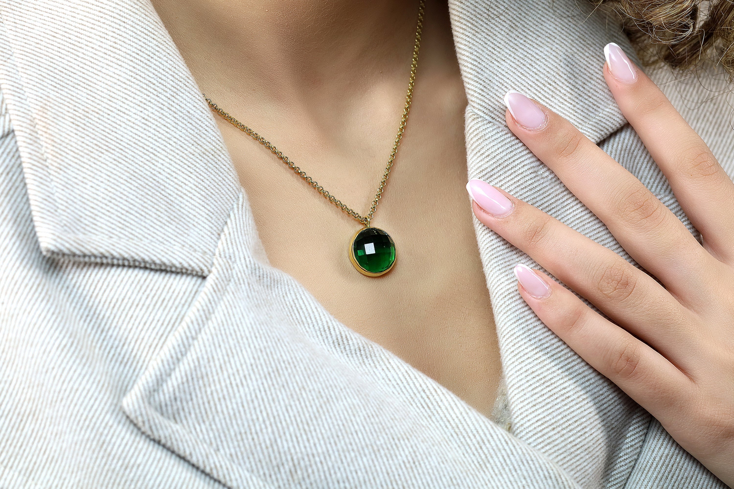 Bezel Set Gold Emerald Pendant Necklace necklaces Anemone Limited