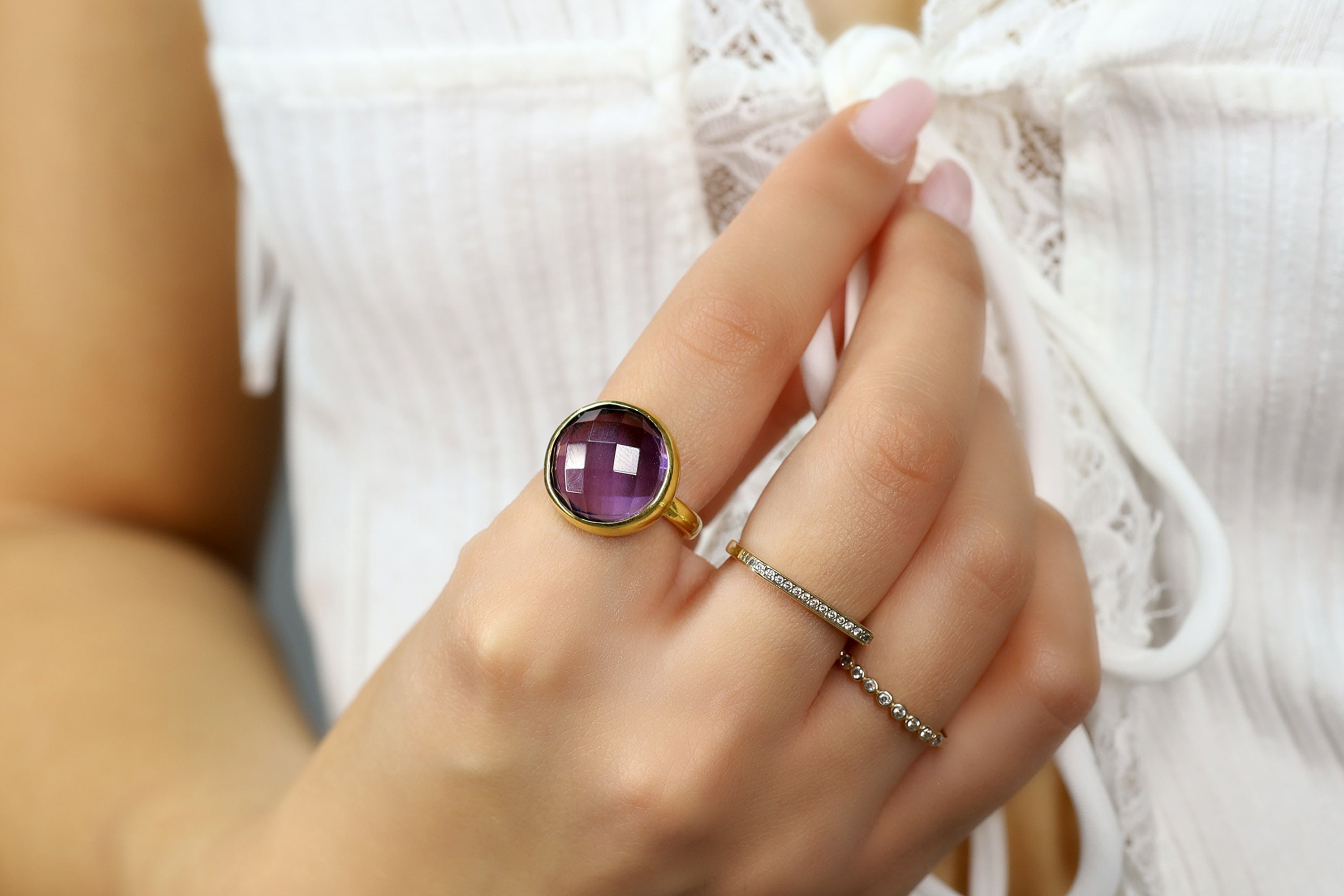 Large Bezel Set Amethyst Statement Gold Ring Rings Anemone Limited