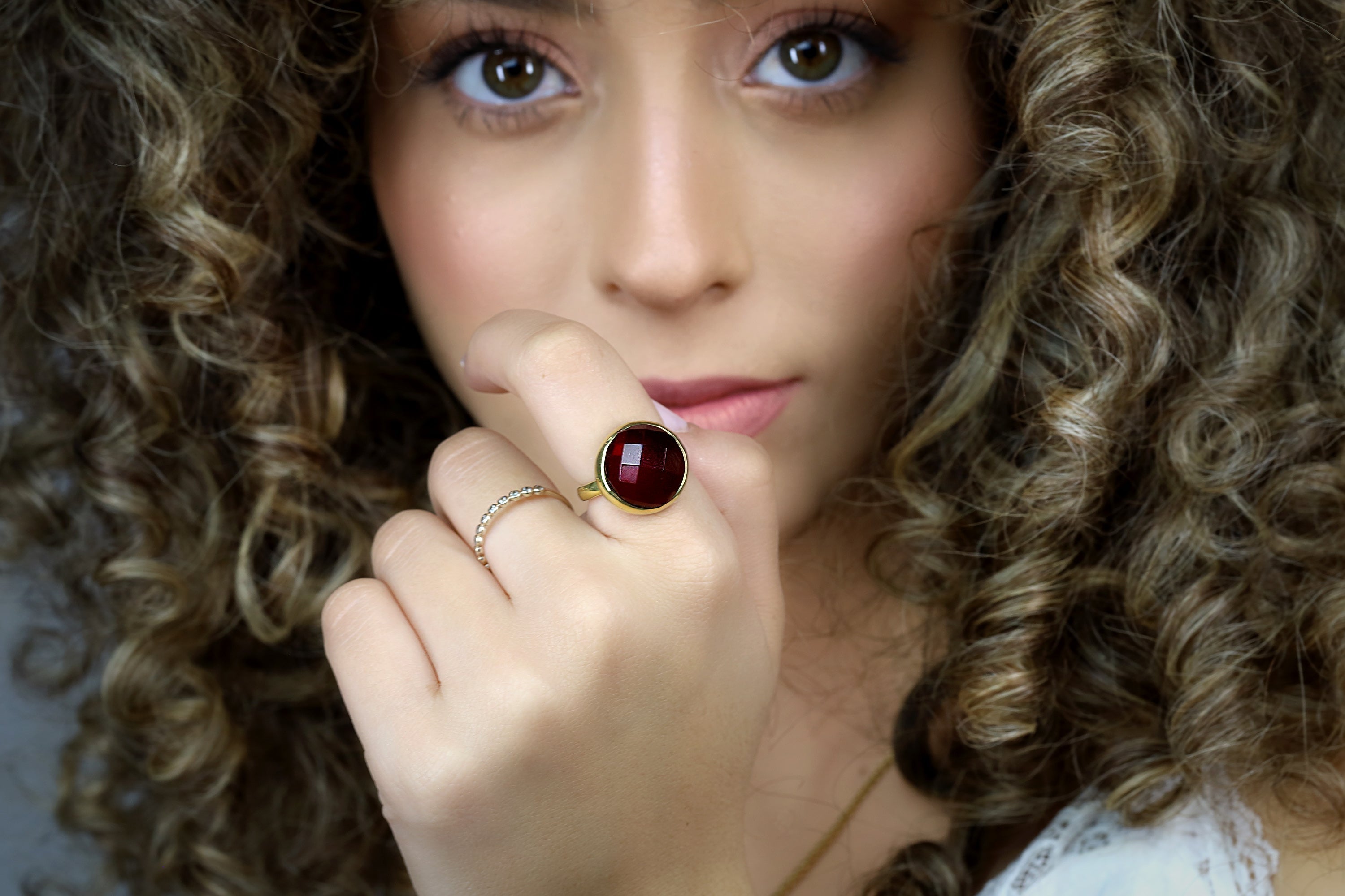 Delicate Garnet Bezel Set Gold Stackable Ring Rings Anemone Limited