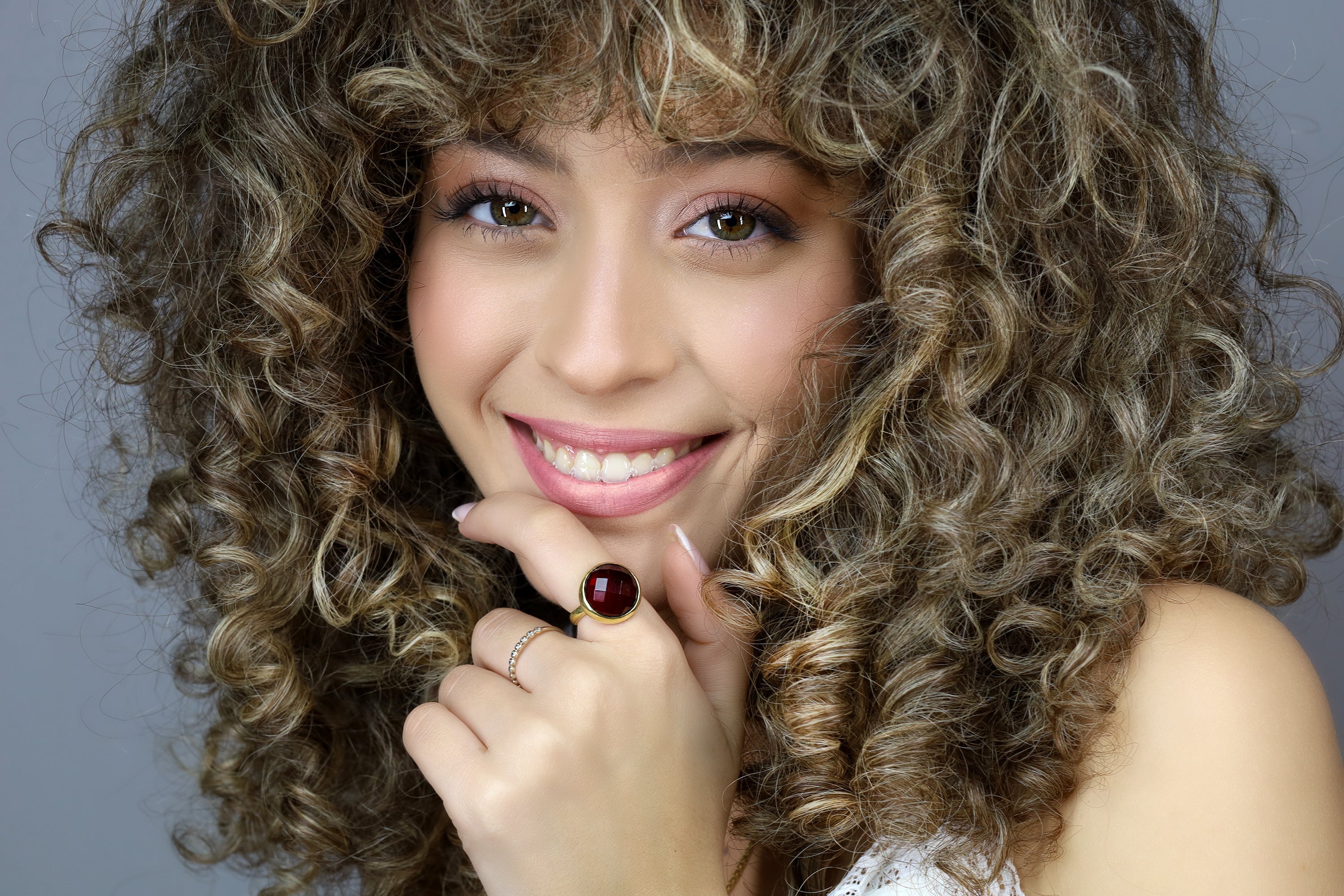 Delicate Garnet Bezel Set Gold Stackable Ring Rings Anemone Limited