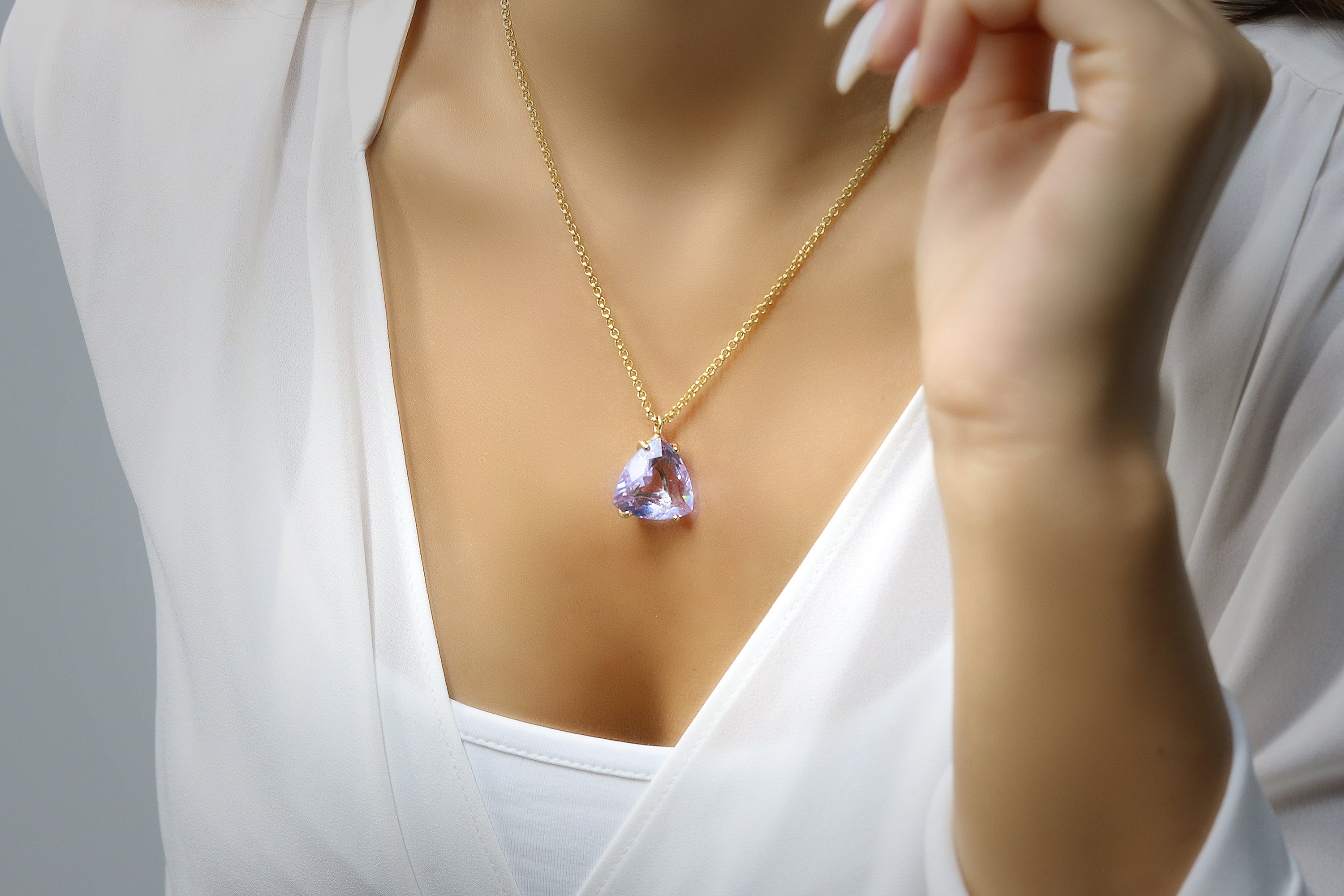 Triangle Tanzanite Pendant Necklace in Gold necklaces Anemone Jewelry