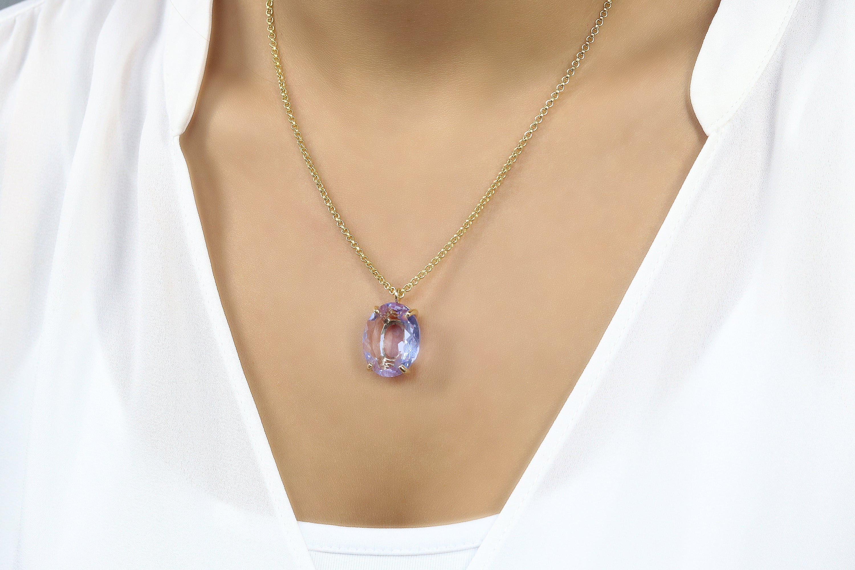 Oval Tanzanite Pendant Gold Necklace necklaces Anemone Jewelry