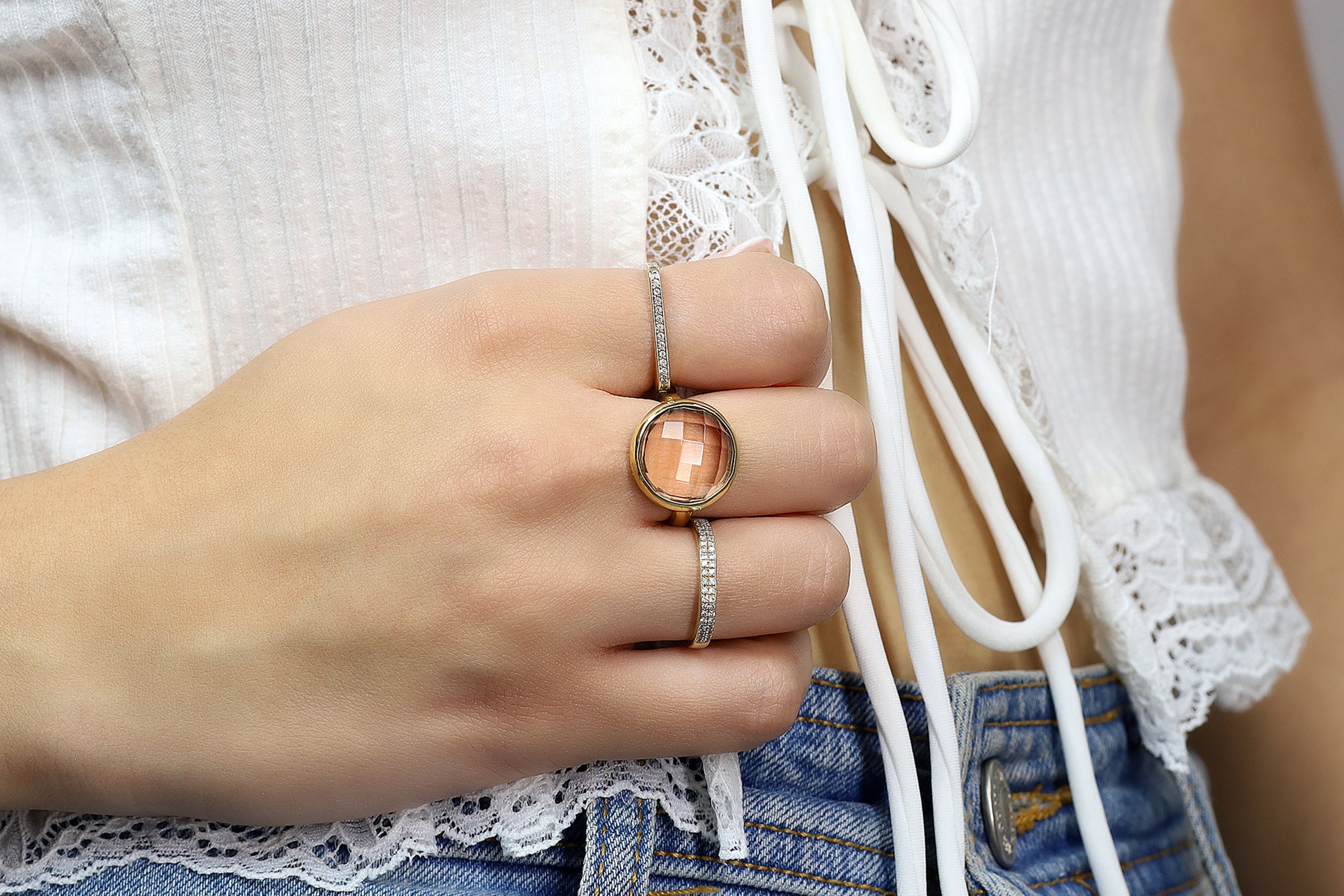 Morganite Bezel Set Gold Filled Round Ring Rings Anemone Limited