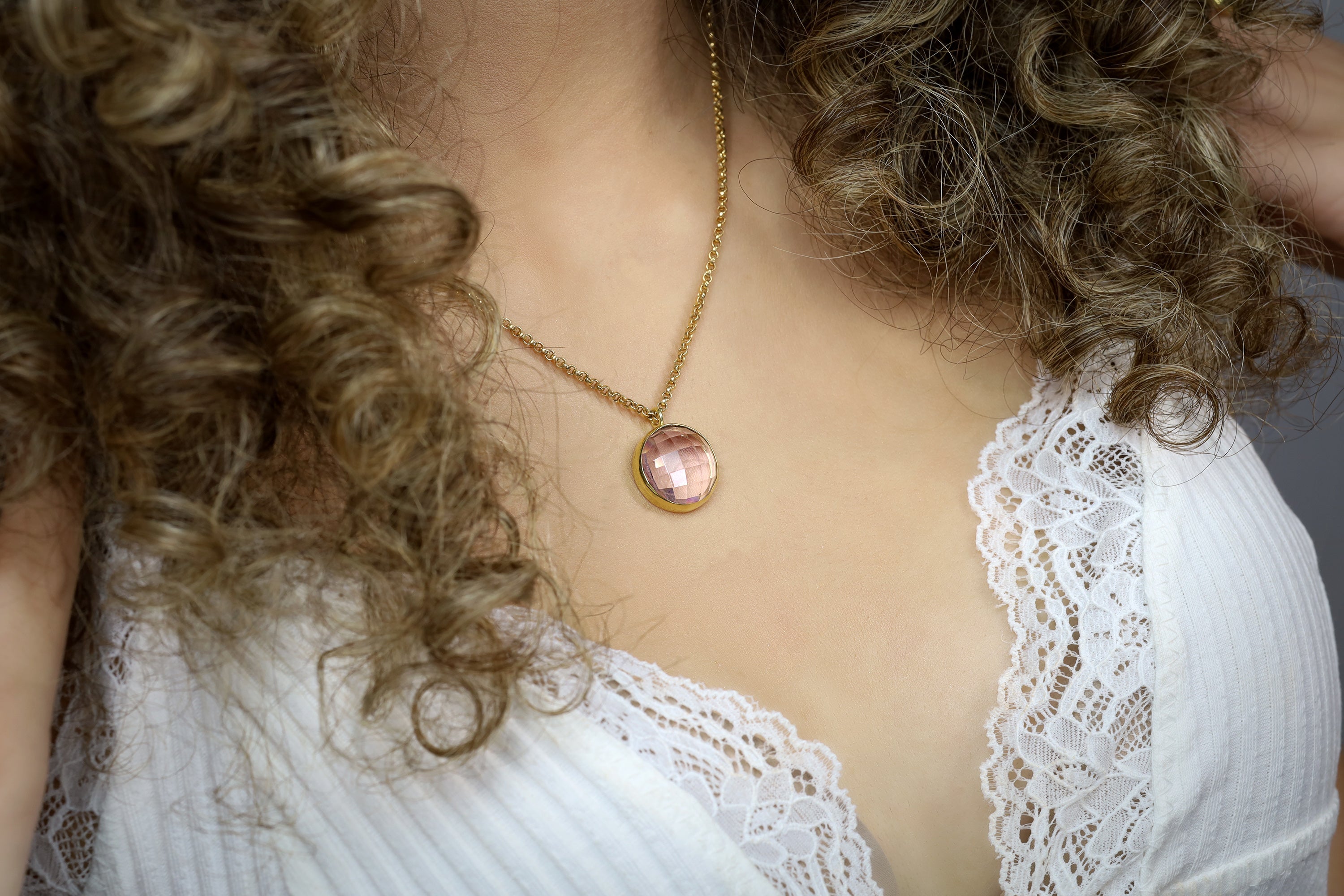 Self-Love Rose Quartz Gold Bezel Set Long Pendant Necklace necklaces Anemone Limited