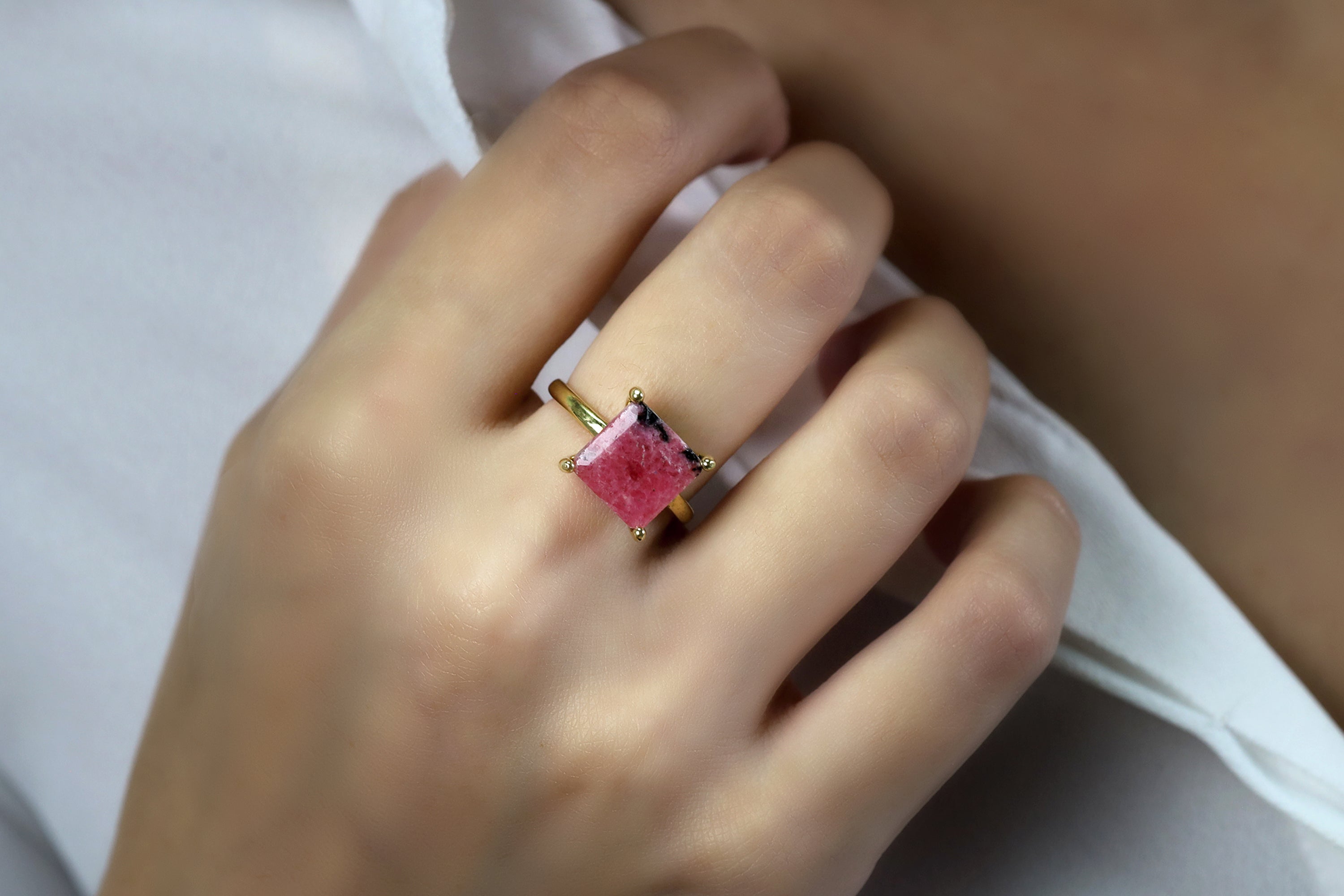 Rhodonite Solitaire Ring in 925 Silver Rings Anemone Unique