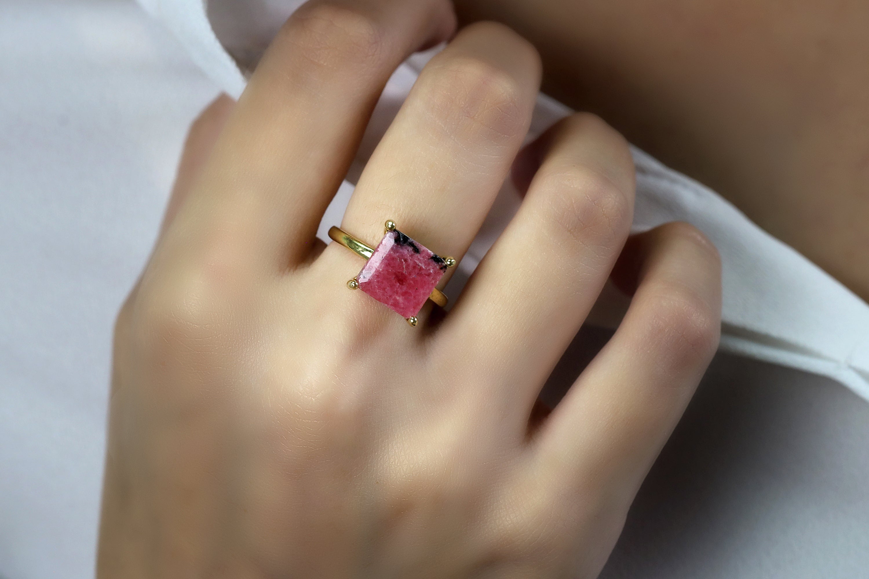 Rhodonite Solitaire Ring in 925 Silver Rings Anemone Unique
