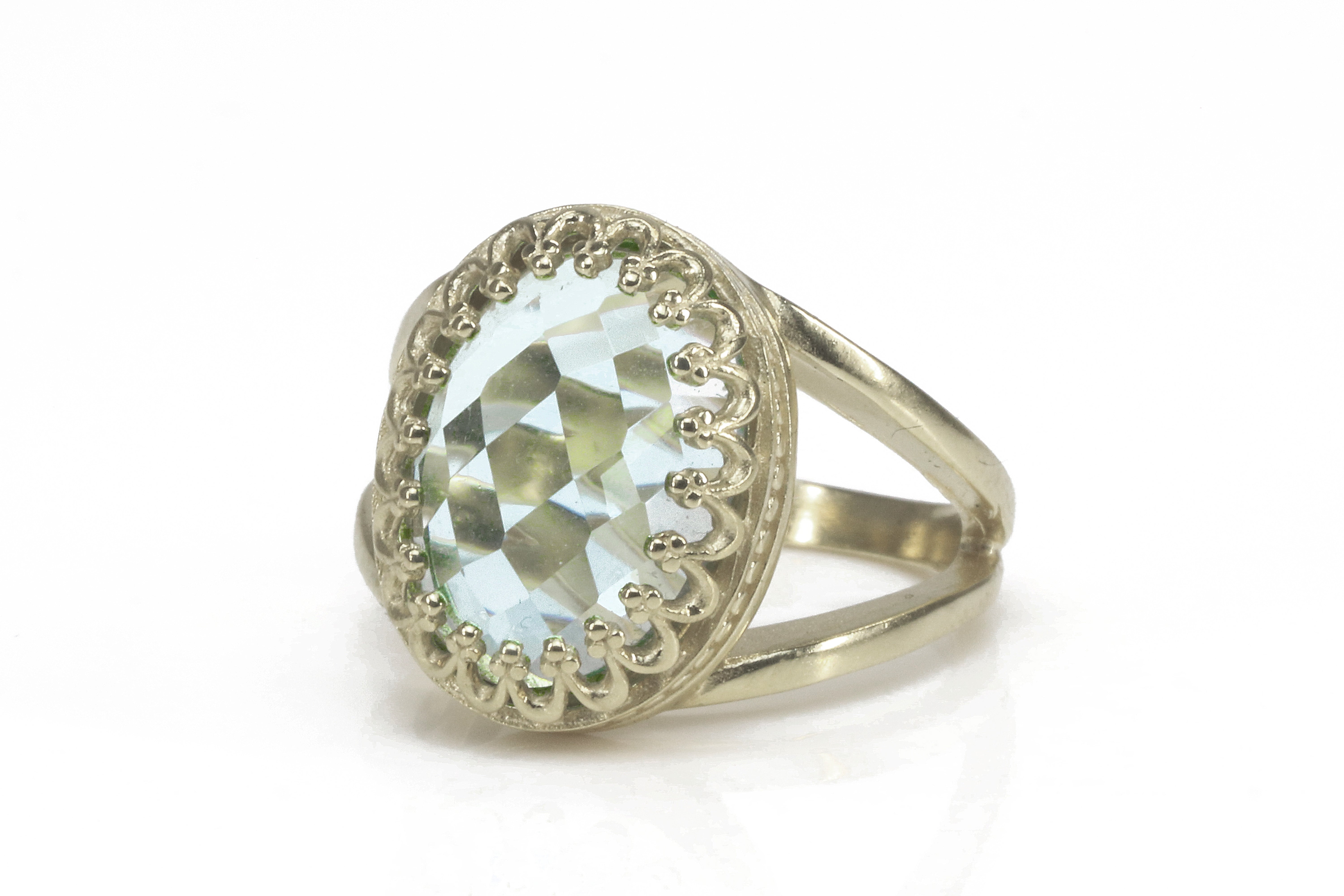 Lustrous Blue Topaz Ring in 14k Gold-filled Double Band Rings Anemone Jewelry