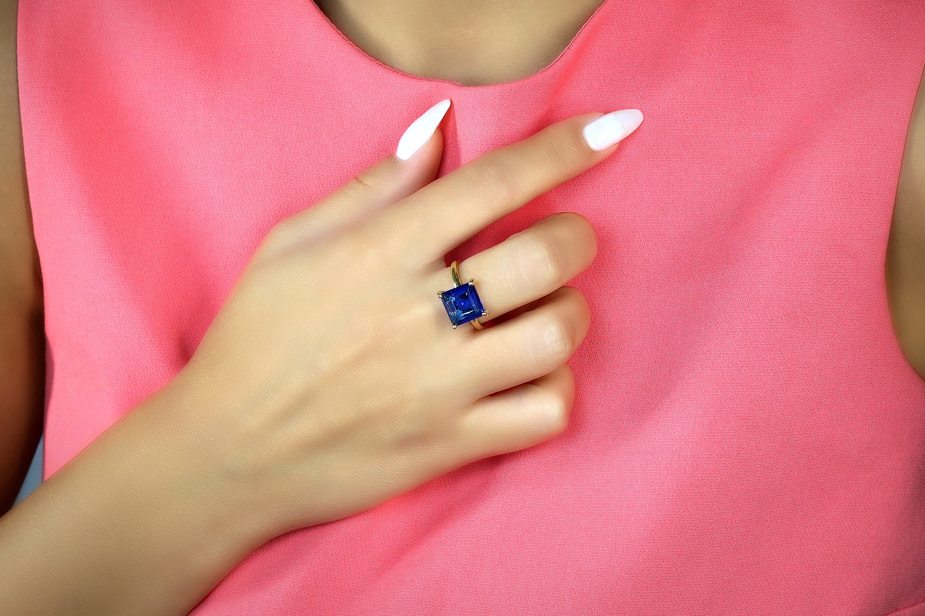 Artisanal Blue Sapphire Ring in Rose Gold Rings Anemone Unique