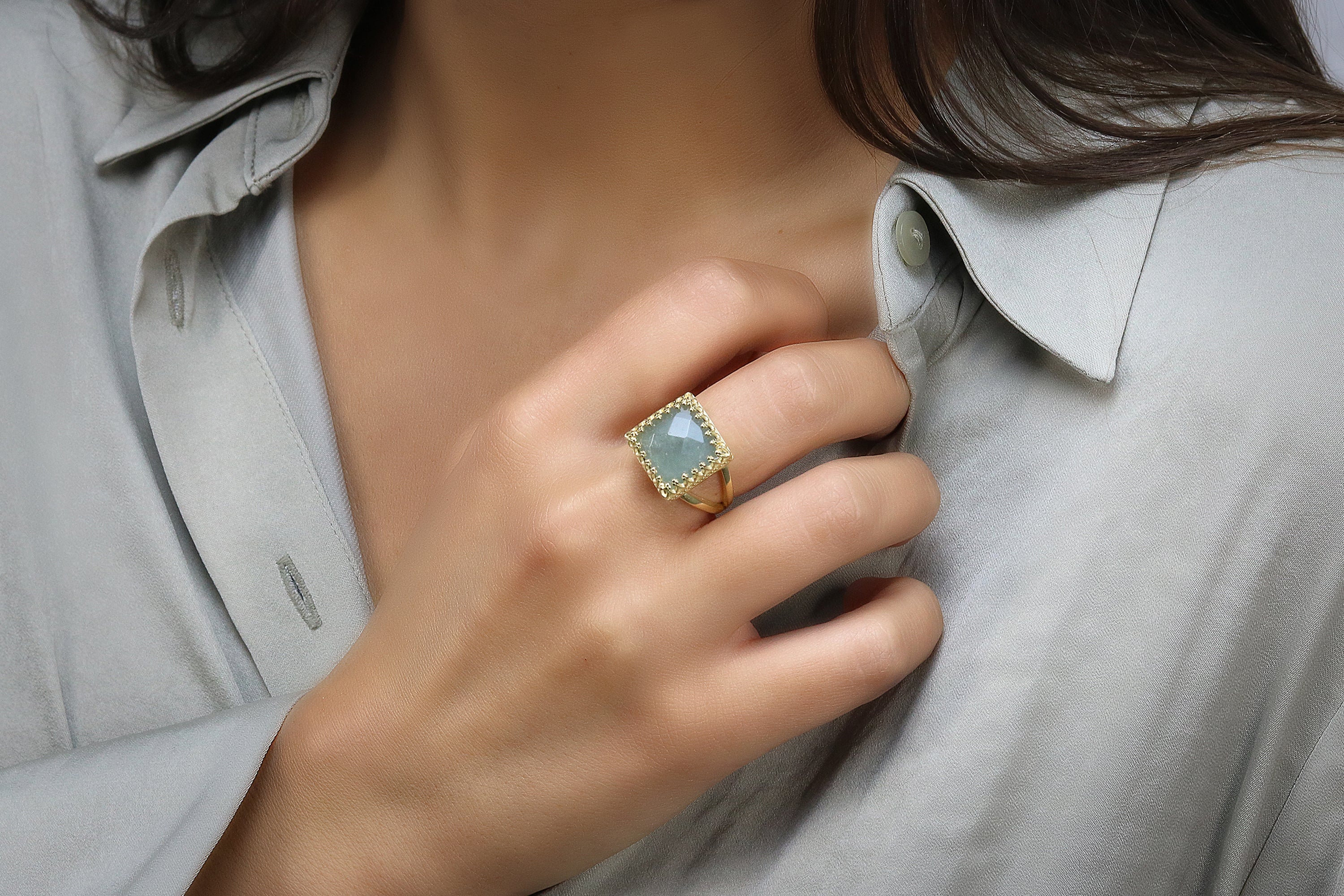 Aquamarine Square Ring Rings Anemone Jewelry