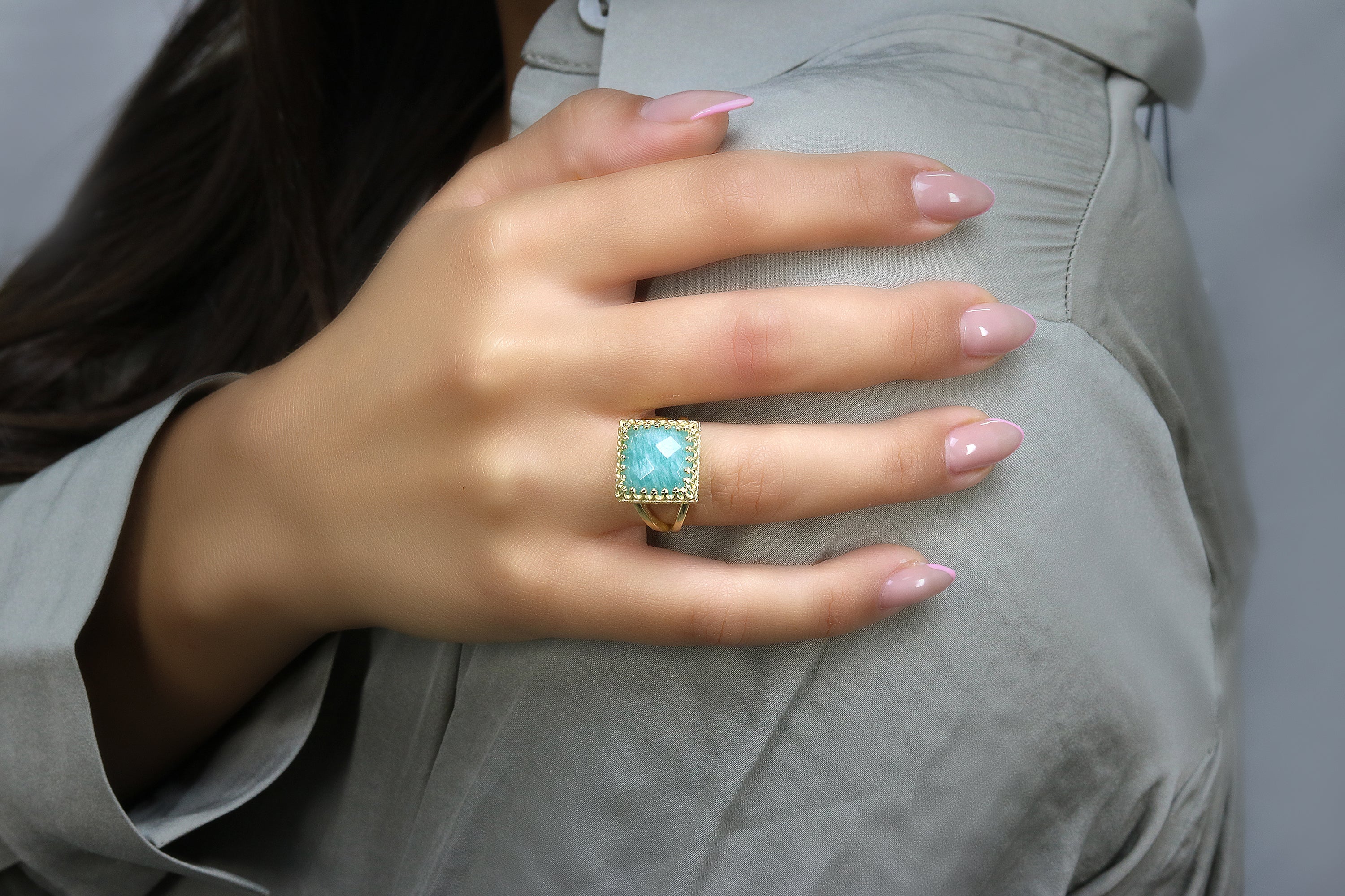 Amazonite Ring in Sterling Silver Rings Anemone Jewelry