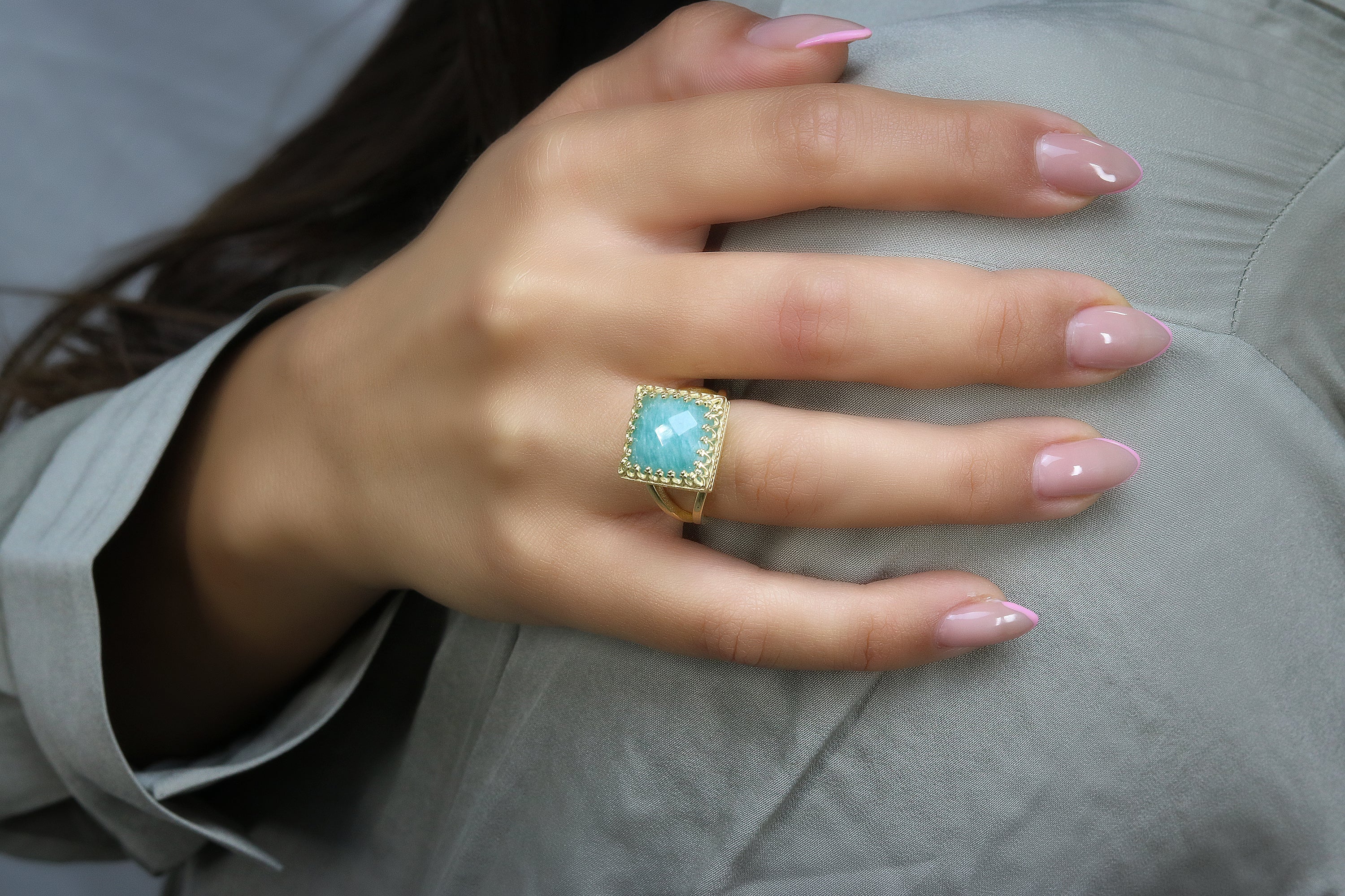 Customizable Amazonite Rose Gold Ring Rings Anemone Jewelry