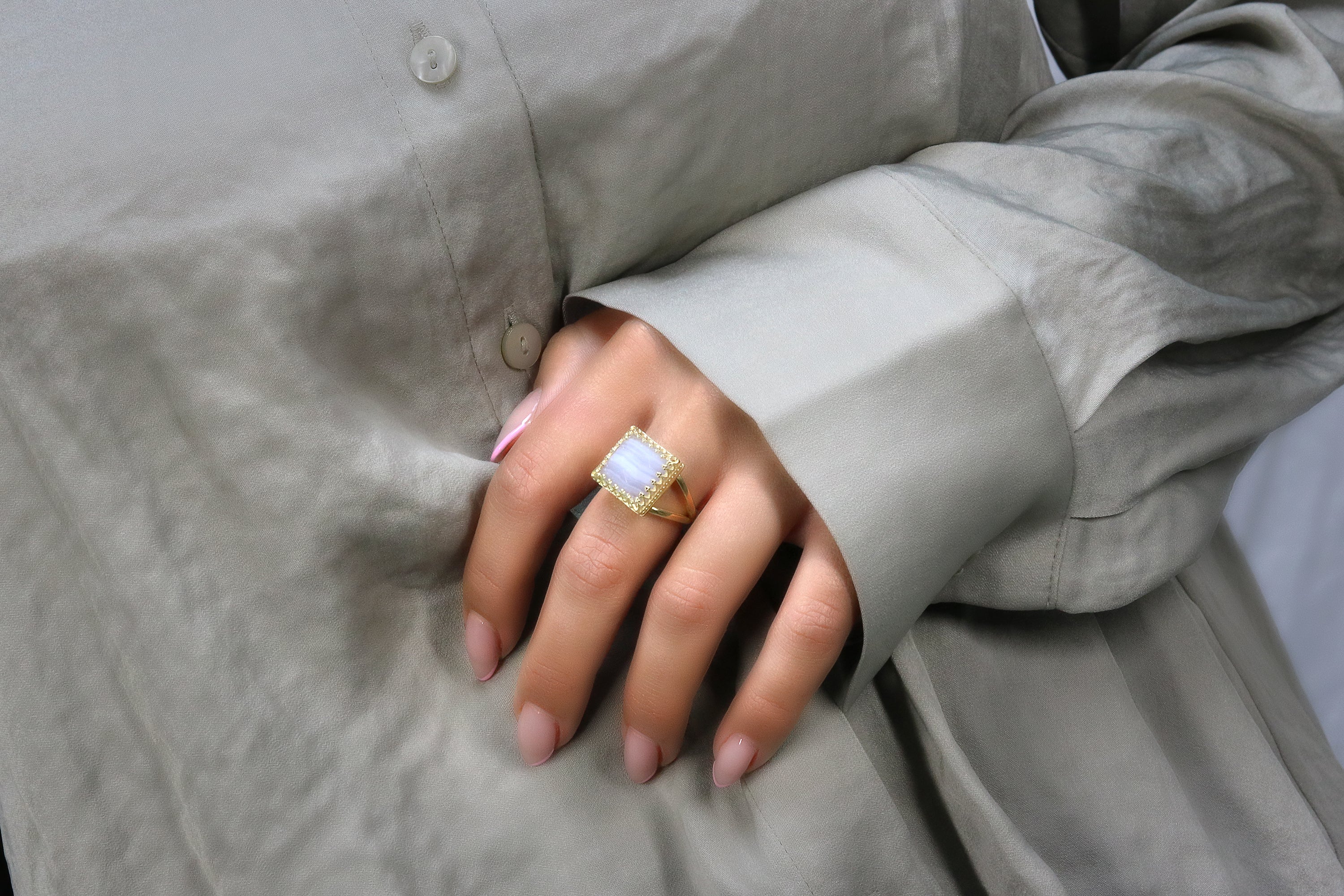 Stunning Lace Agate in 14k Gold-filled Band Rings Anemone Jewelry