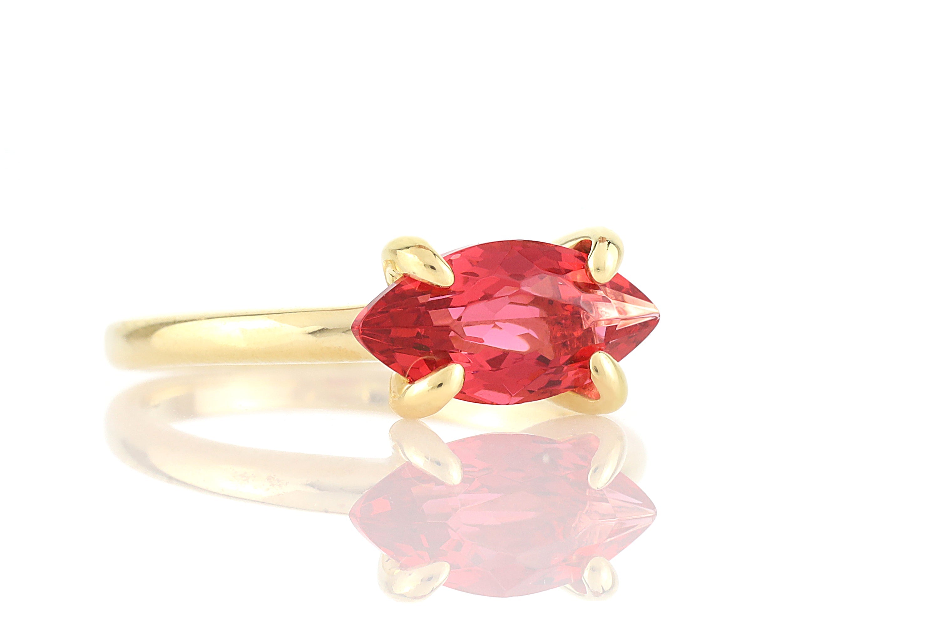 Horizontal Marquise Cut Pink Tourmaline Gold Ring Rings Anemone Unique