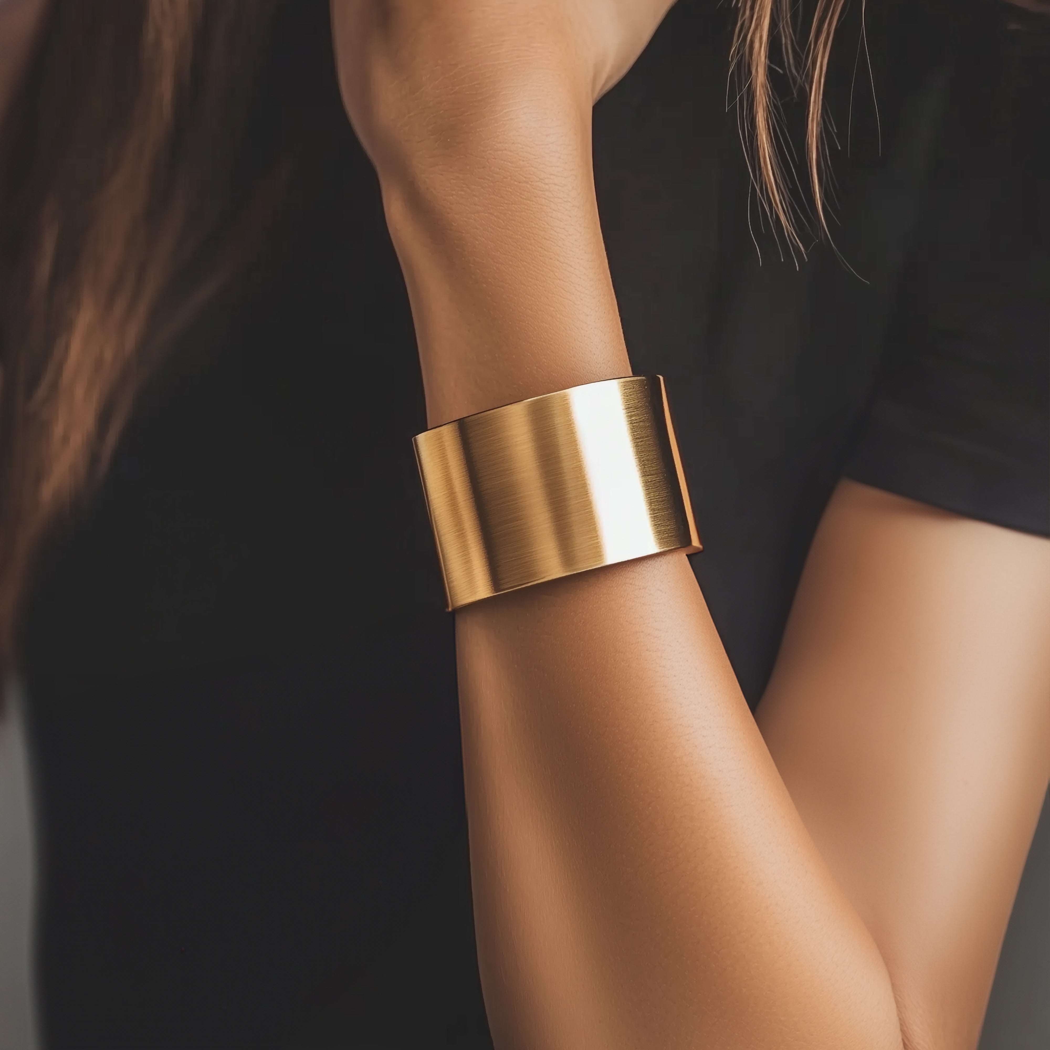 Wide 50mm Brushed Gold Open Cuff Bracelet Bracelets Anemone Jewelry