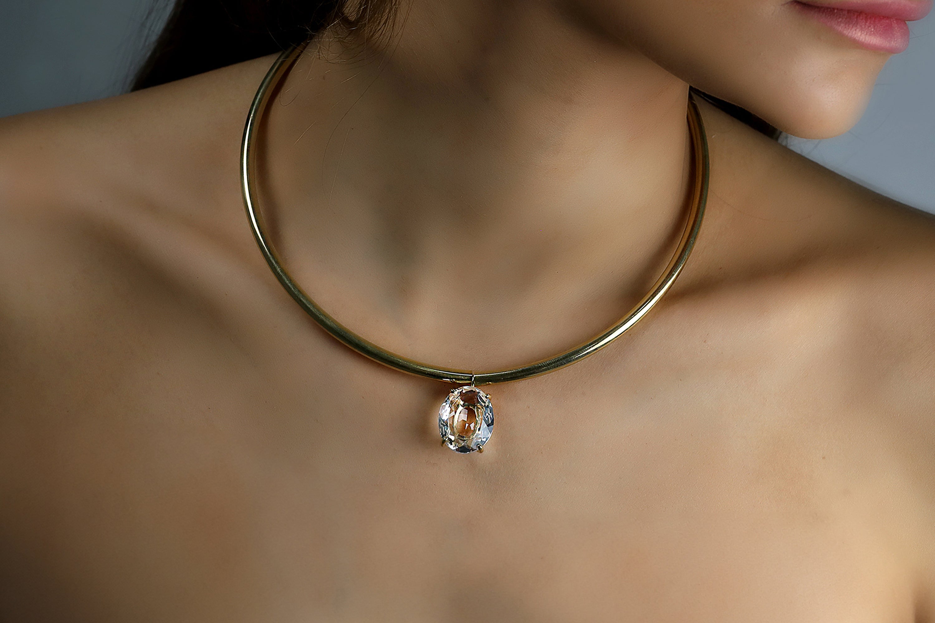 Crystal Quartz Oval Gold Tribal Necklace necklaces Anemone Jewelry