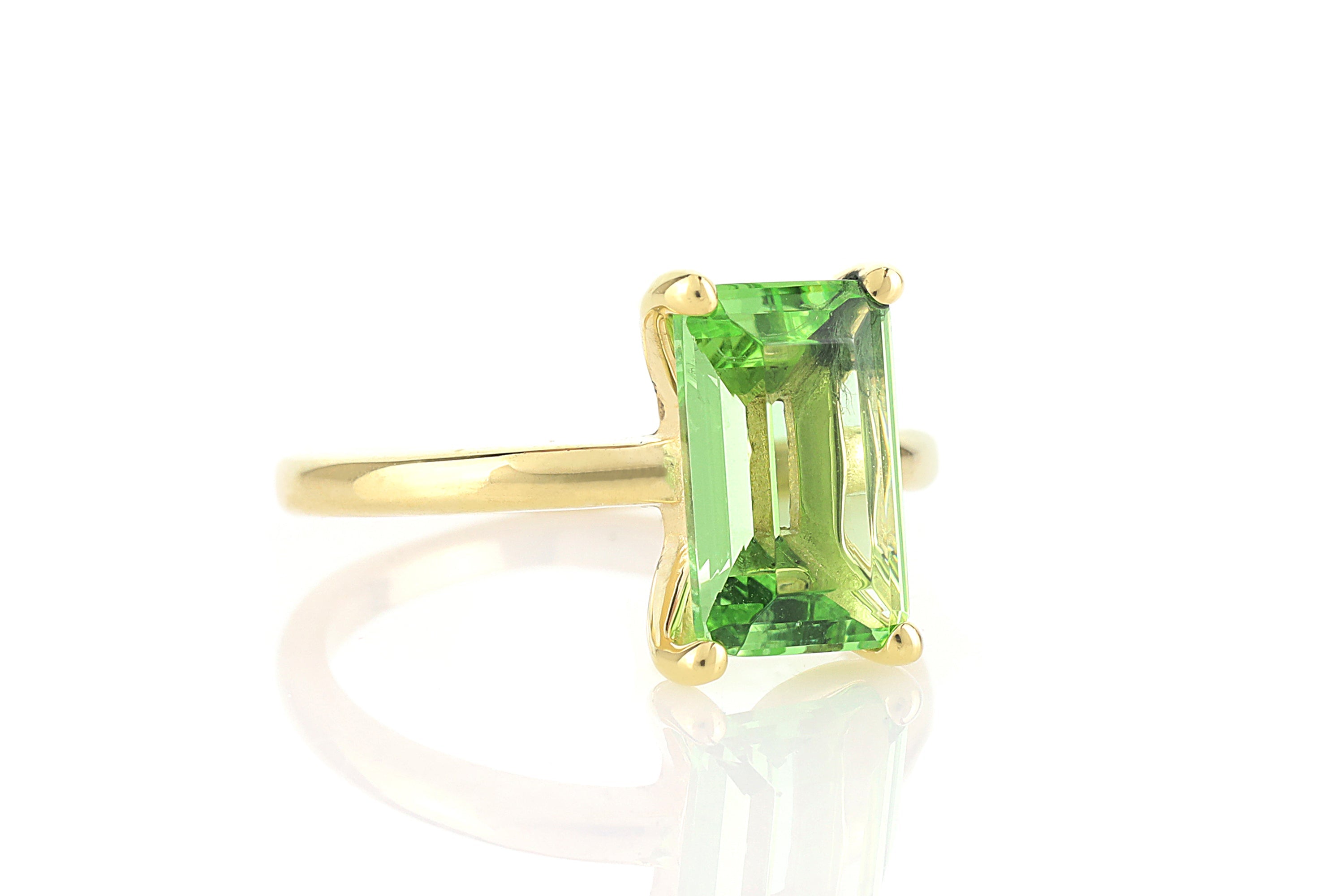 Rectangle Solitaire Green Tourmaline Gold Ring Rings Anemone Unique