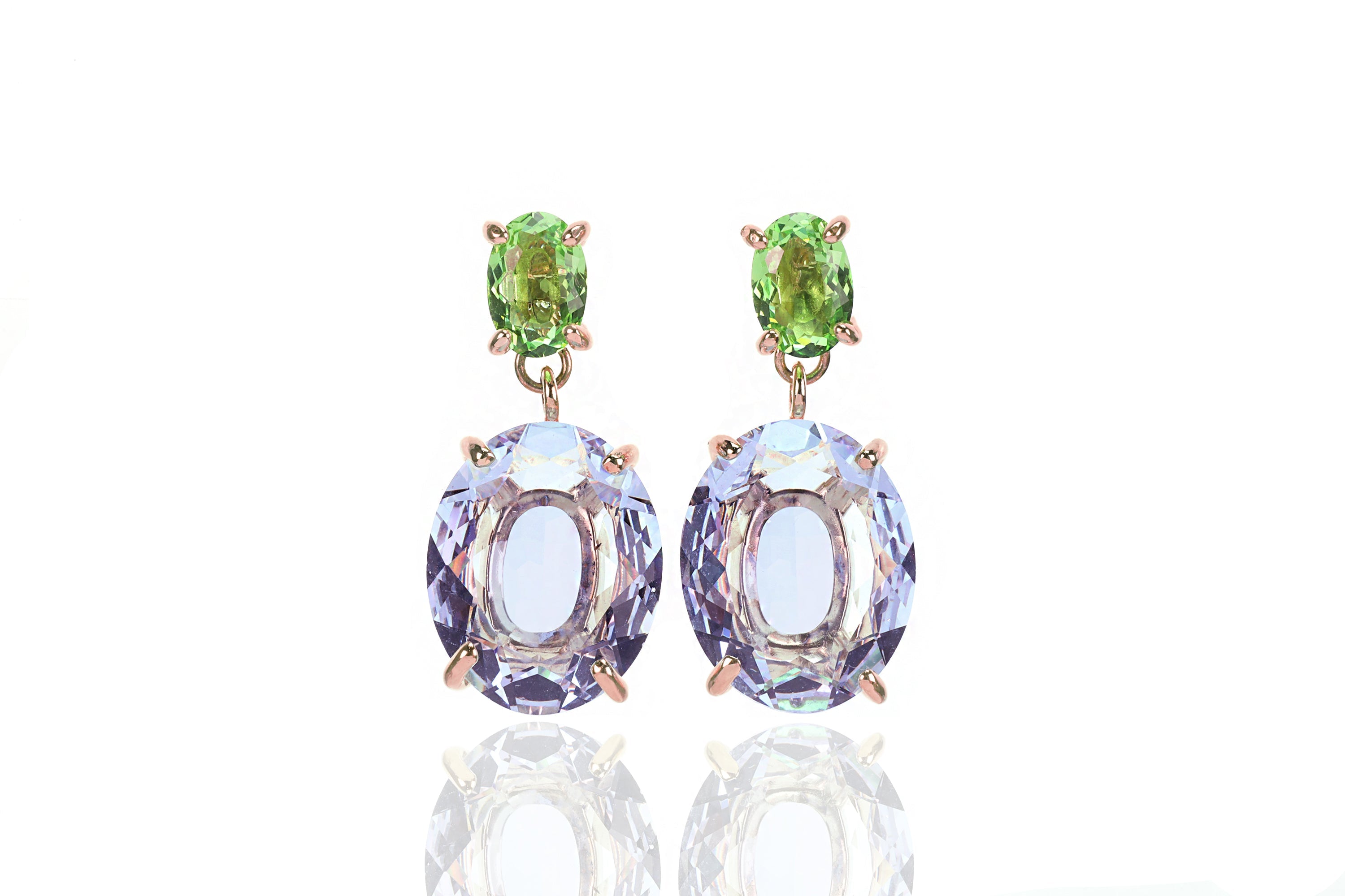 Oval Green Tourmaline and Oval Tanzanite Gold Earrings Earrings Anemone Jewelry