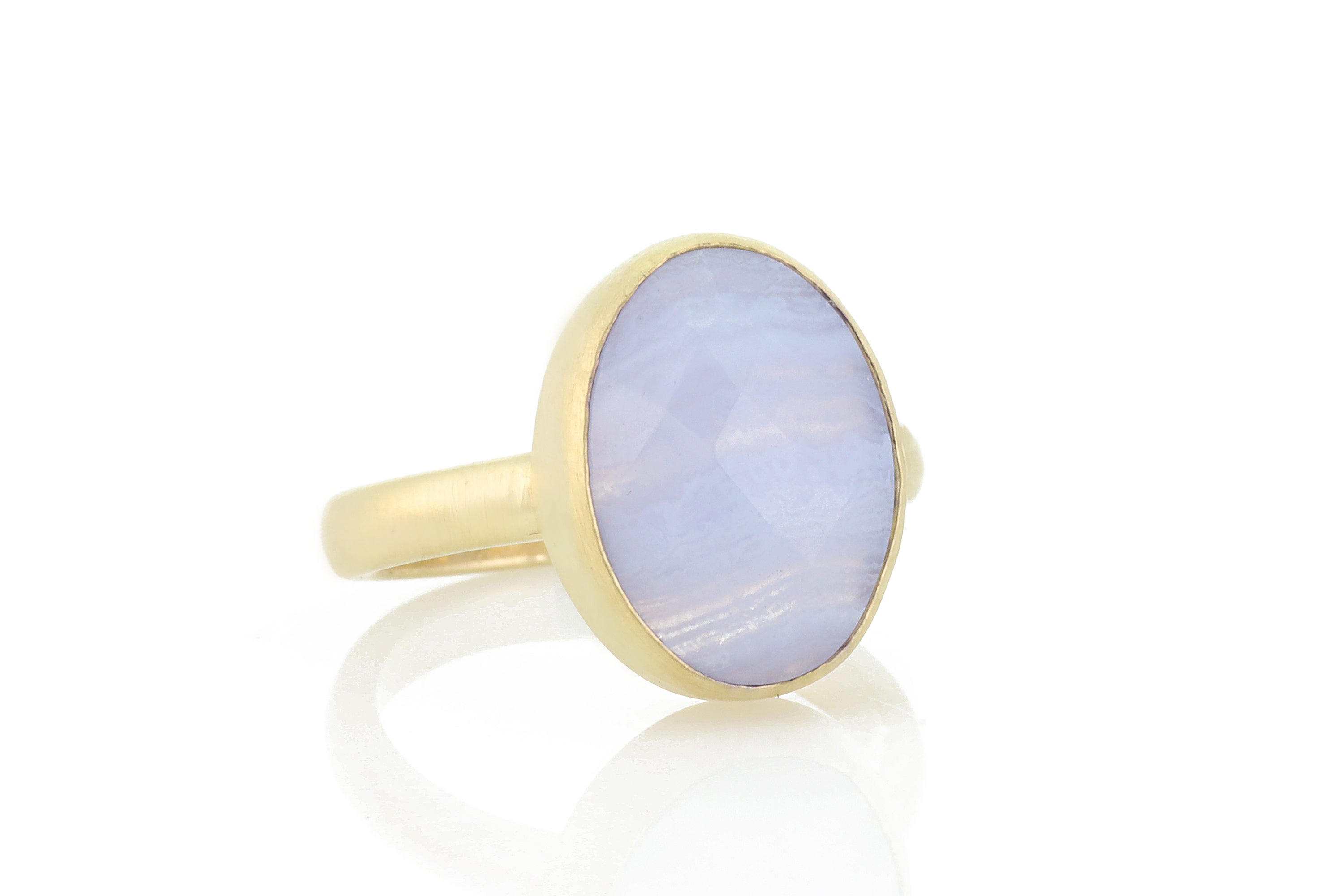 Oval Blue Lace Agate Gemstone Gold Bezel Ring Rings Anemone Limited