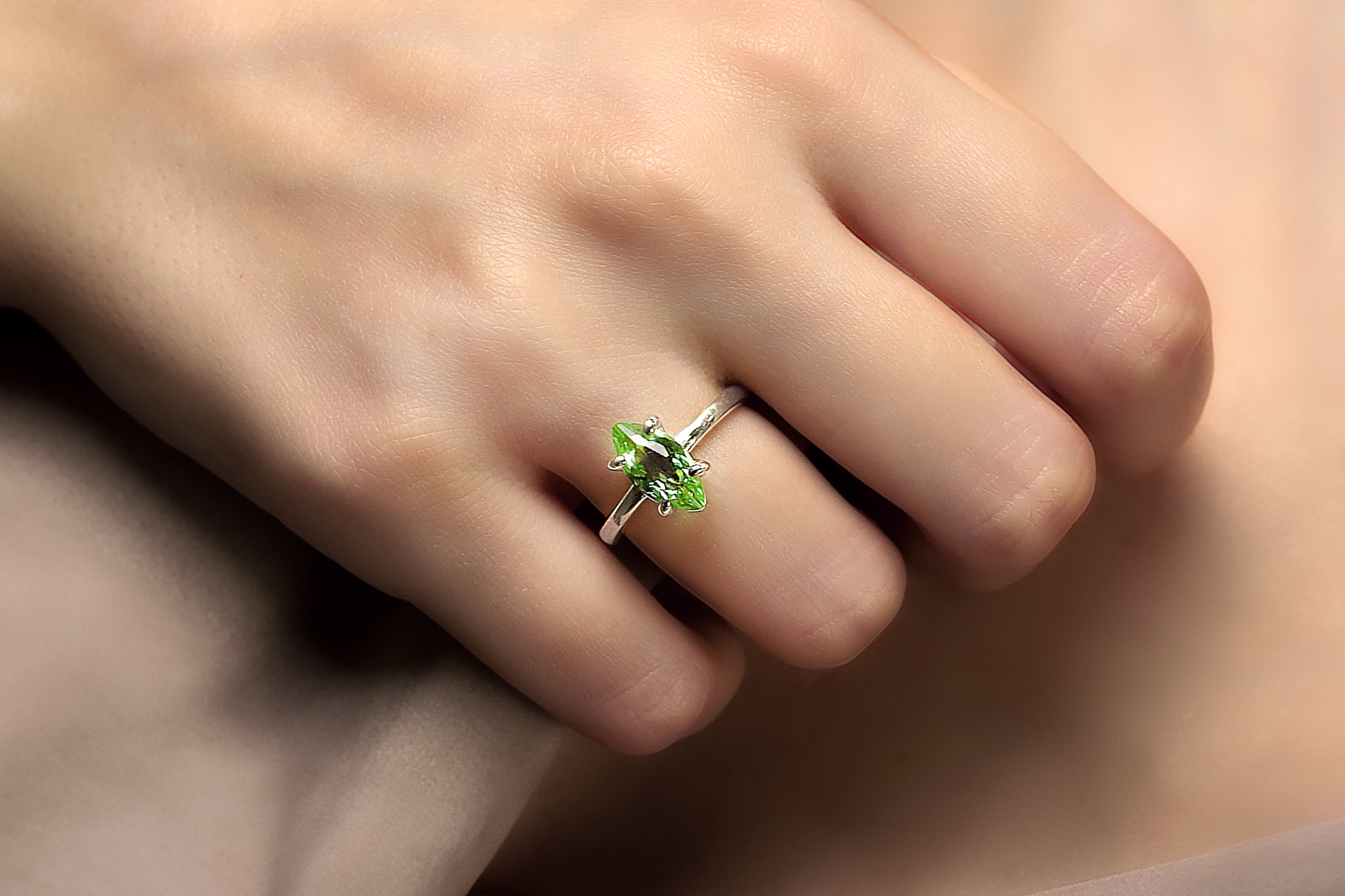 Green Tourmaline Marquise Cut Gemstone Gold Ring Rings Anemone Unique