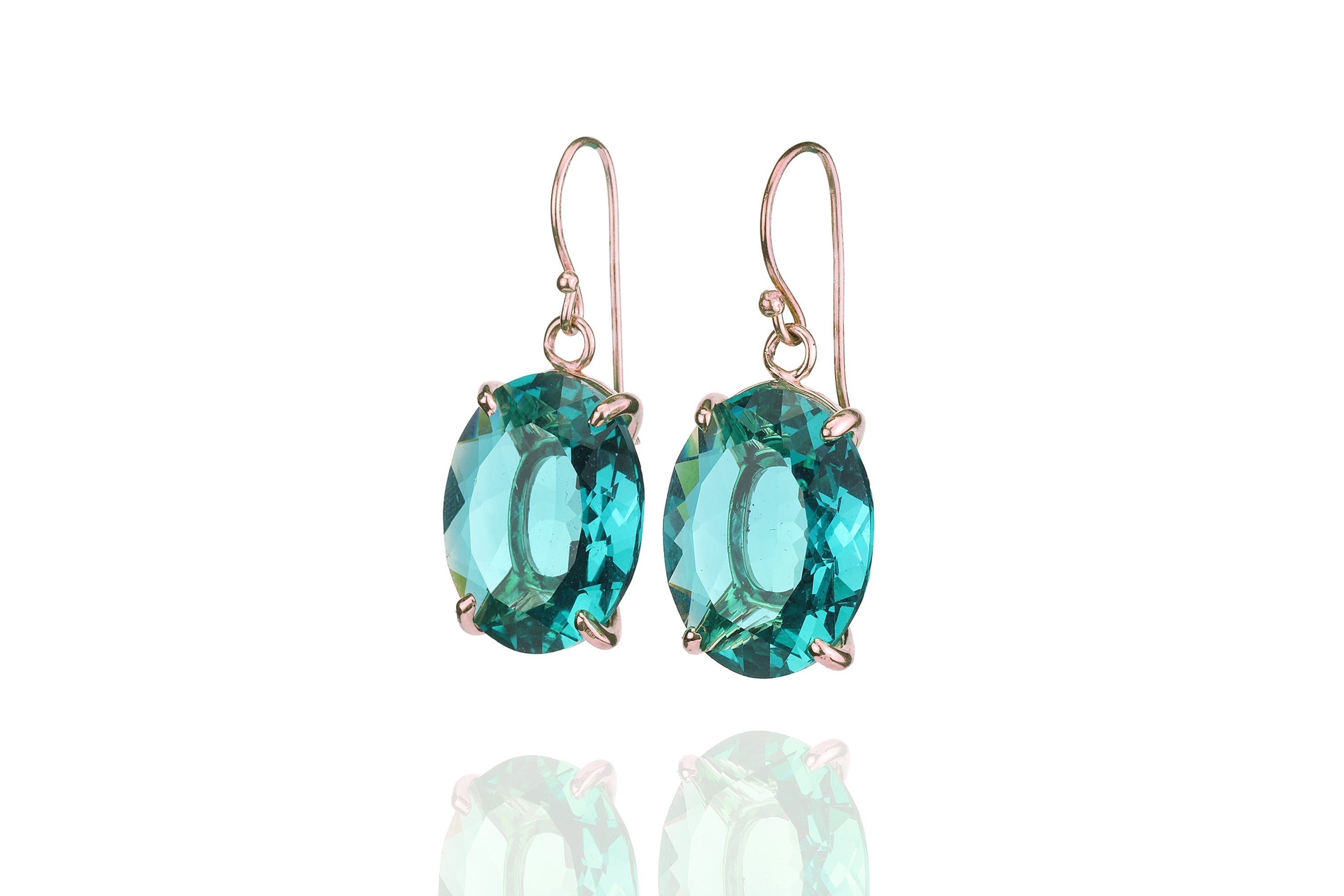 Gold Blue Tourmaline Oval Gemstone Dangle Earrings Earrings Anemone Jewelry