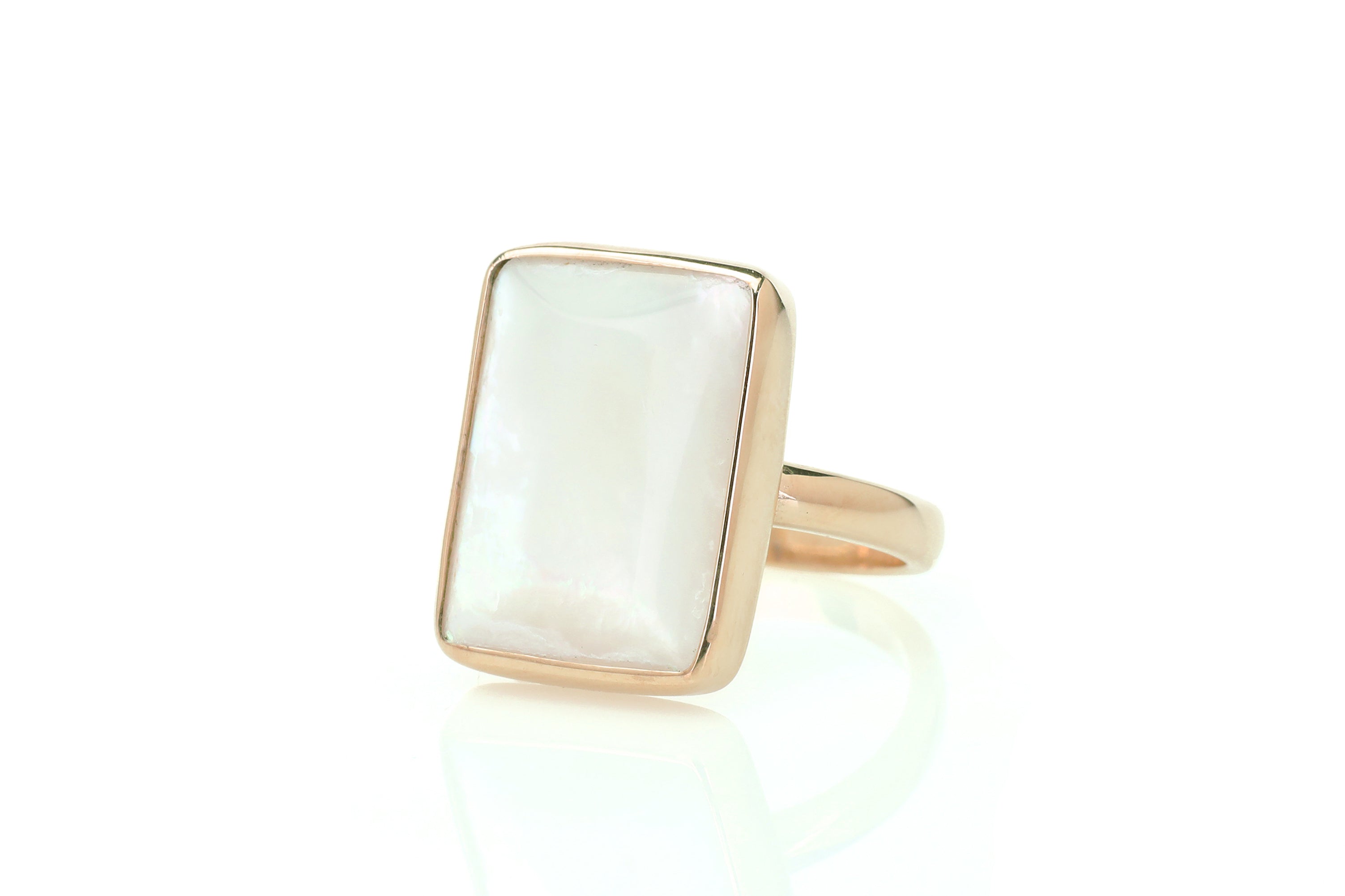 Mother of Pearl Bezel Set Rectangle Gold Ring Rings Anemone Limited