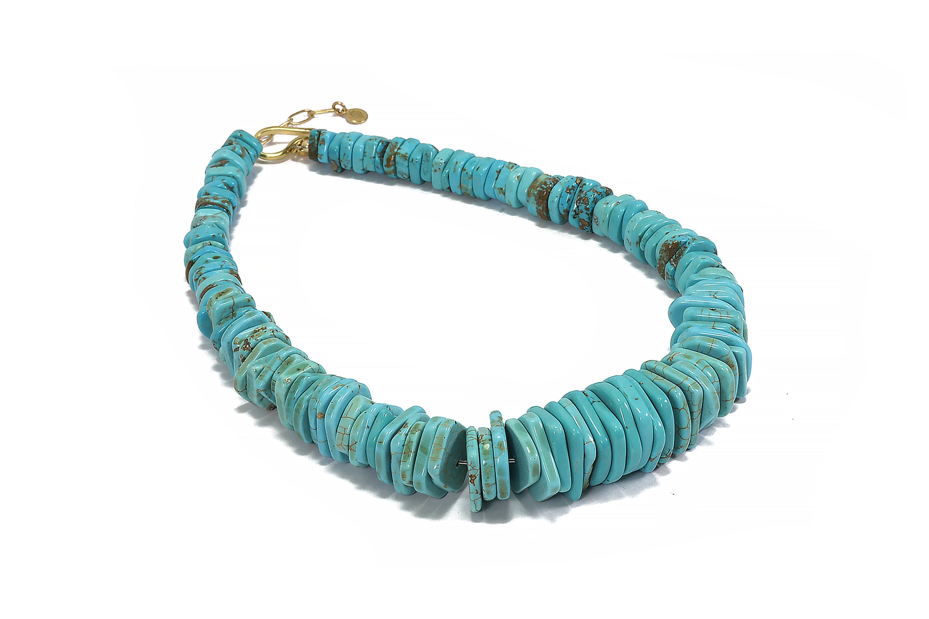 Turquoise Slices Beaded Gold Necklace necklaces Anemone Jewelry