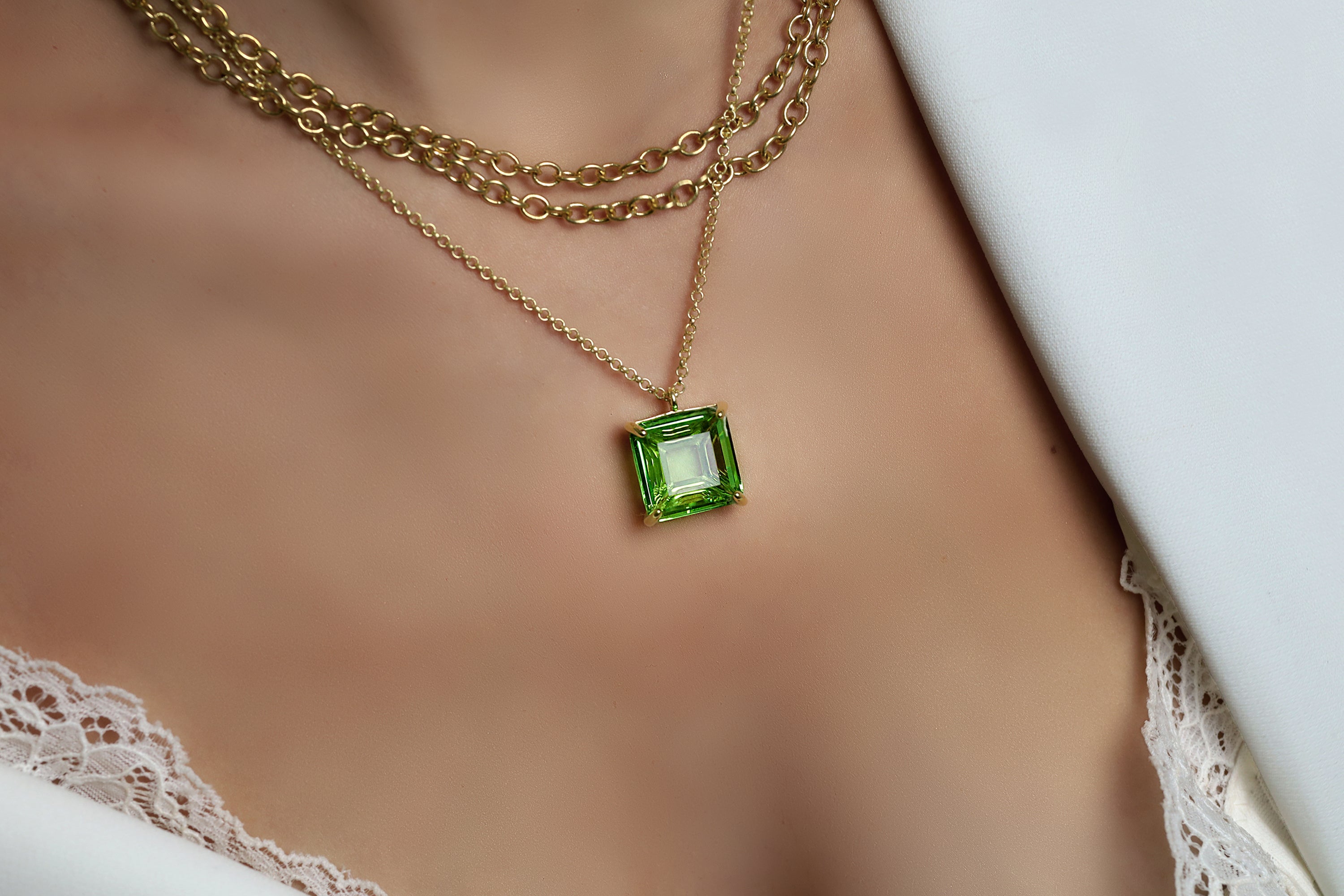Green Tourmaline Square Pendant Gold Necklace necklaces Anemone Jewelry