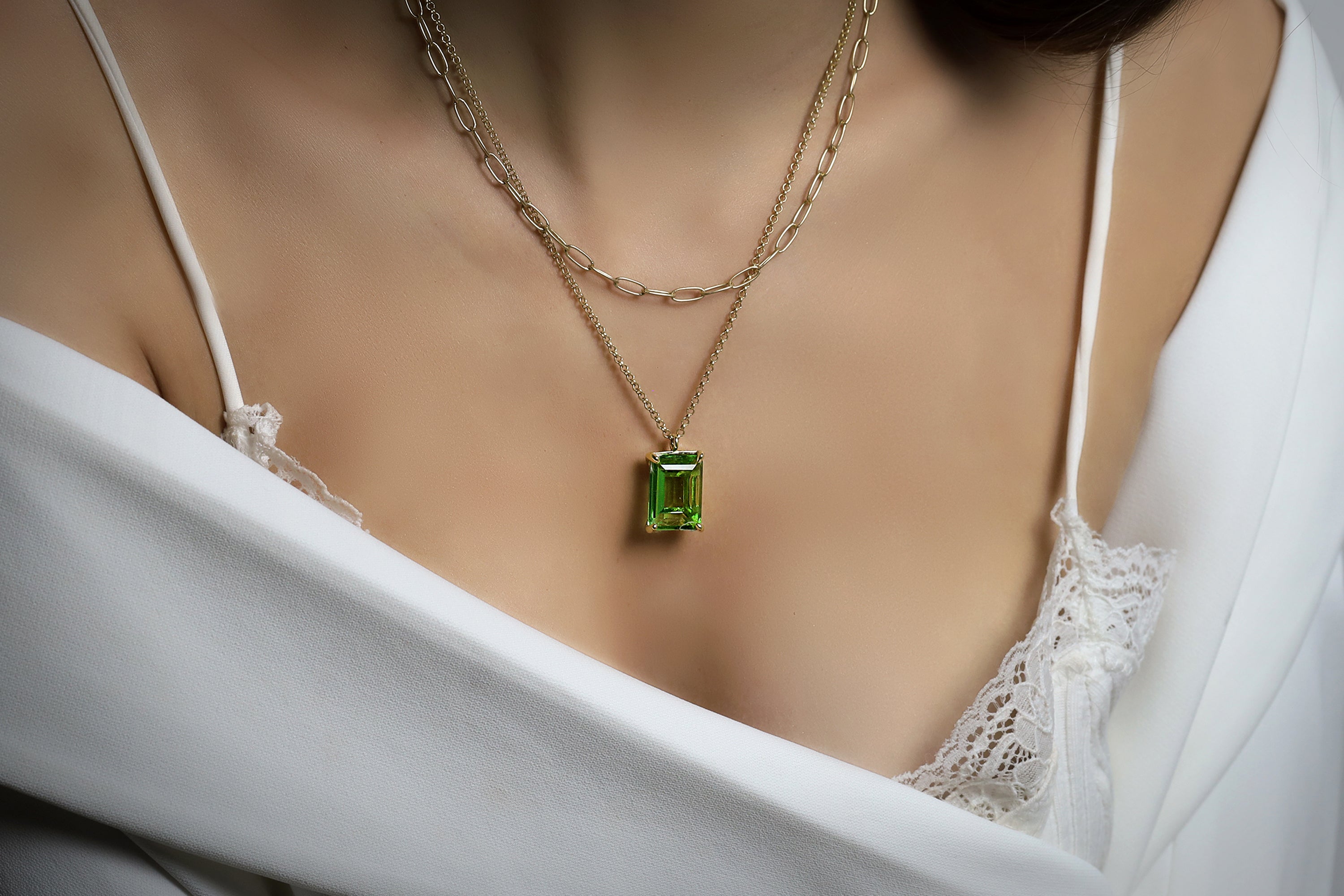 Green Tourmaline Rectangle Pendant Necklace in Yellow Gold necklaces Anemone Jewelry