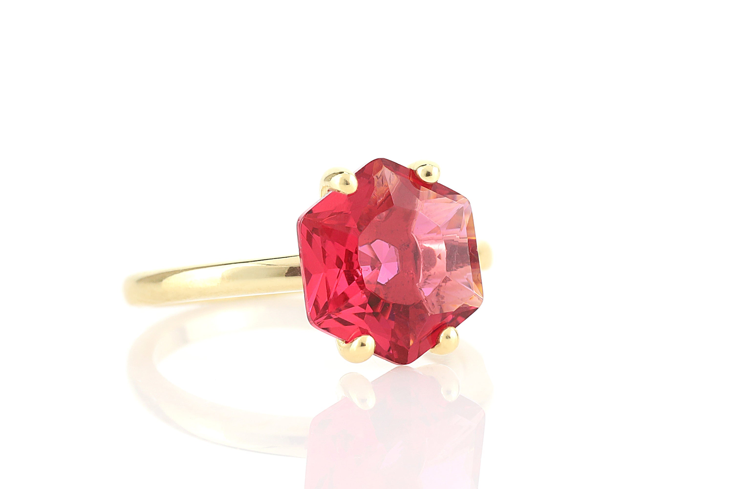 Hexagon Cut Pink Tourmaline Gold Ring Rings Anemone Unique