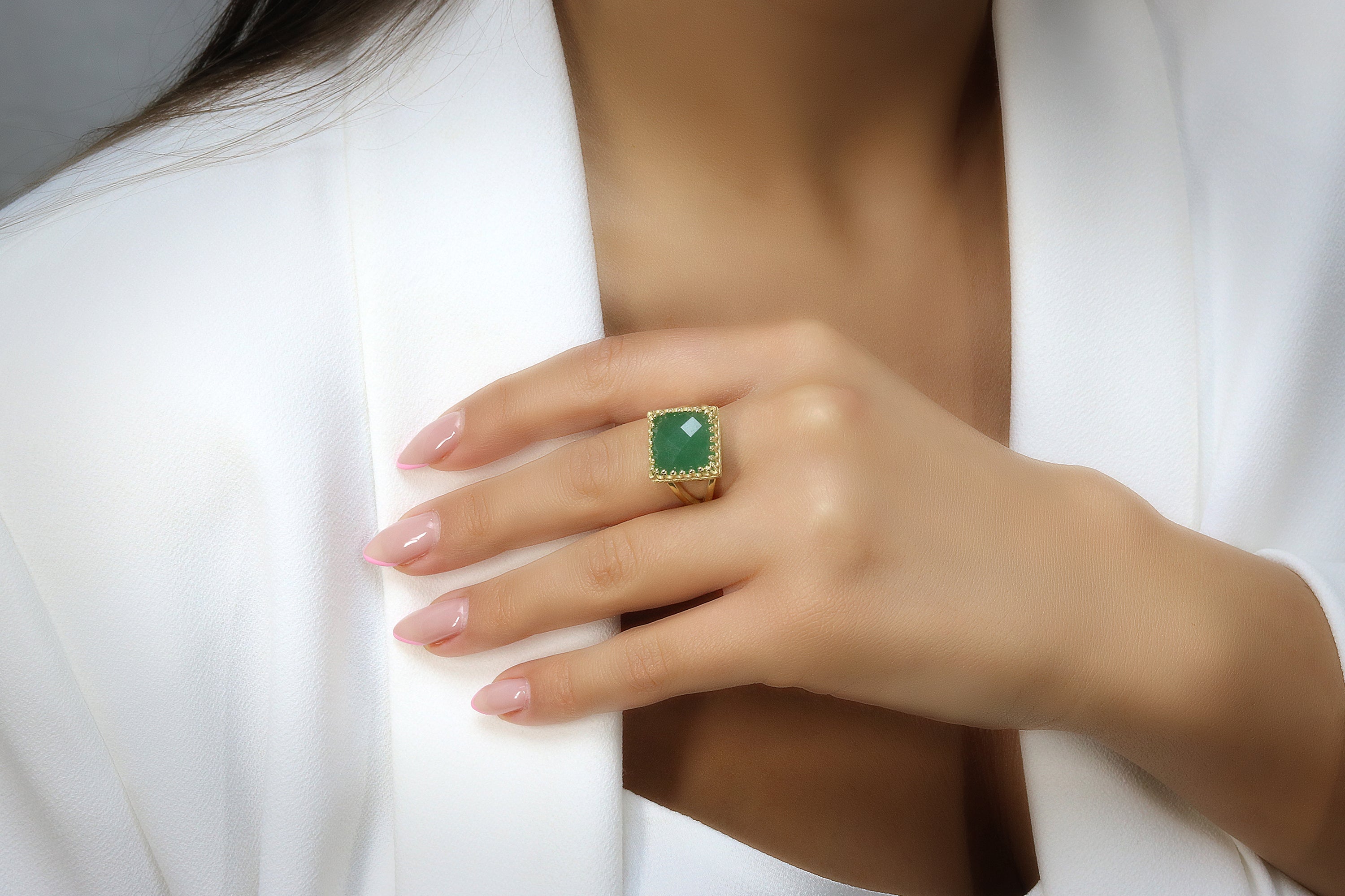 Intricate Aventurine Ring in 925 Sterling Silver Band Rings Anemone Jewelry