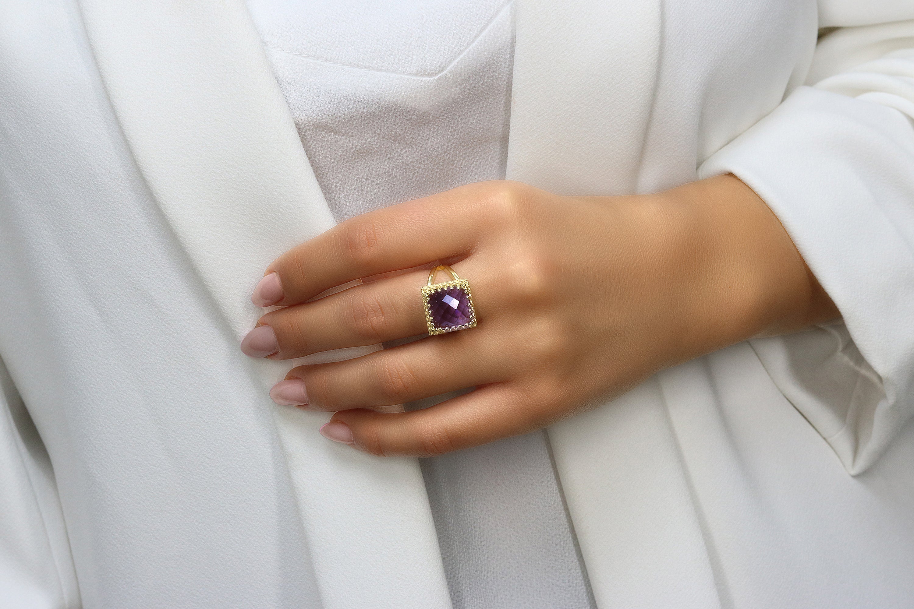 Amethyst Ring in 14k Gold-filled Double Band Rings Anemone Jewelry