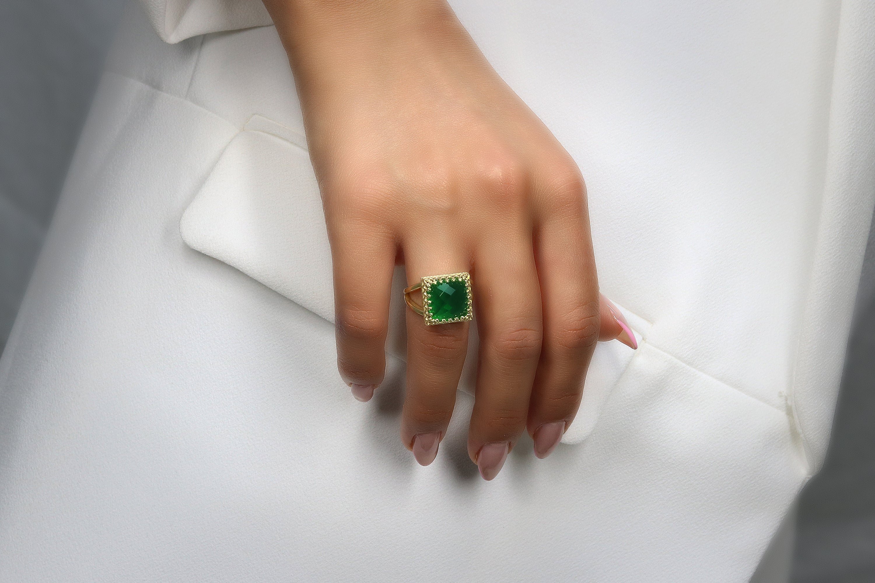 Charming Emerald Unique Ring in 14k Gold Filled Rings Anemone Jewelry