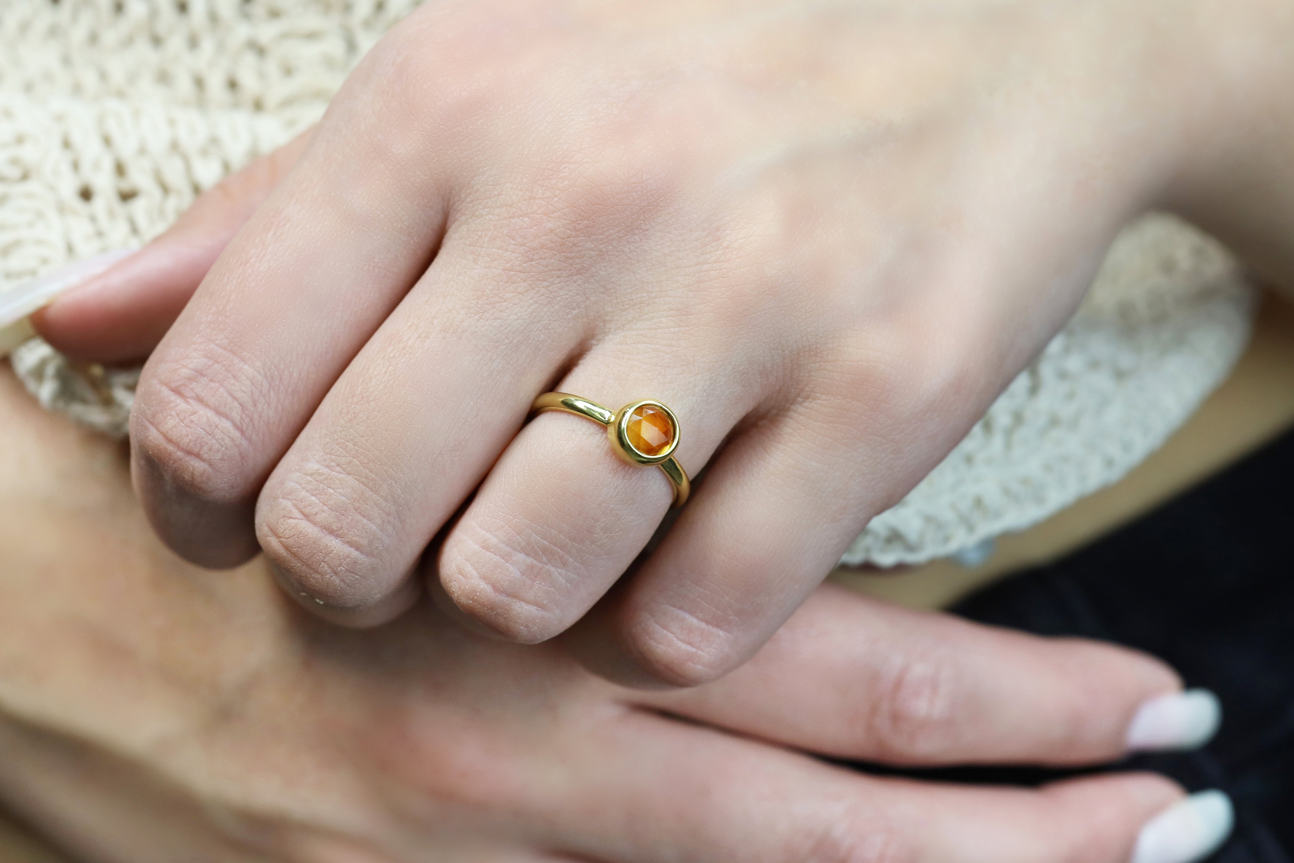 Citrine Bezel Set Delicate Engagement Sterling Silver Ring Rings Anemone Limited