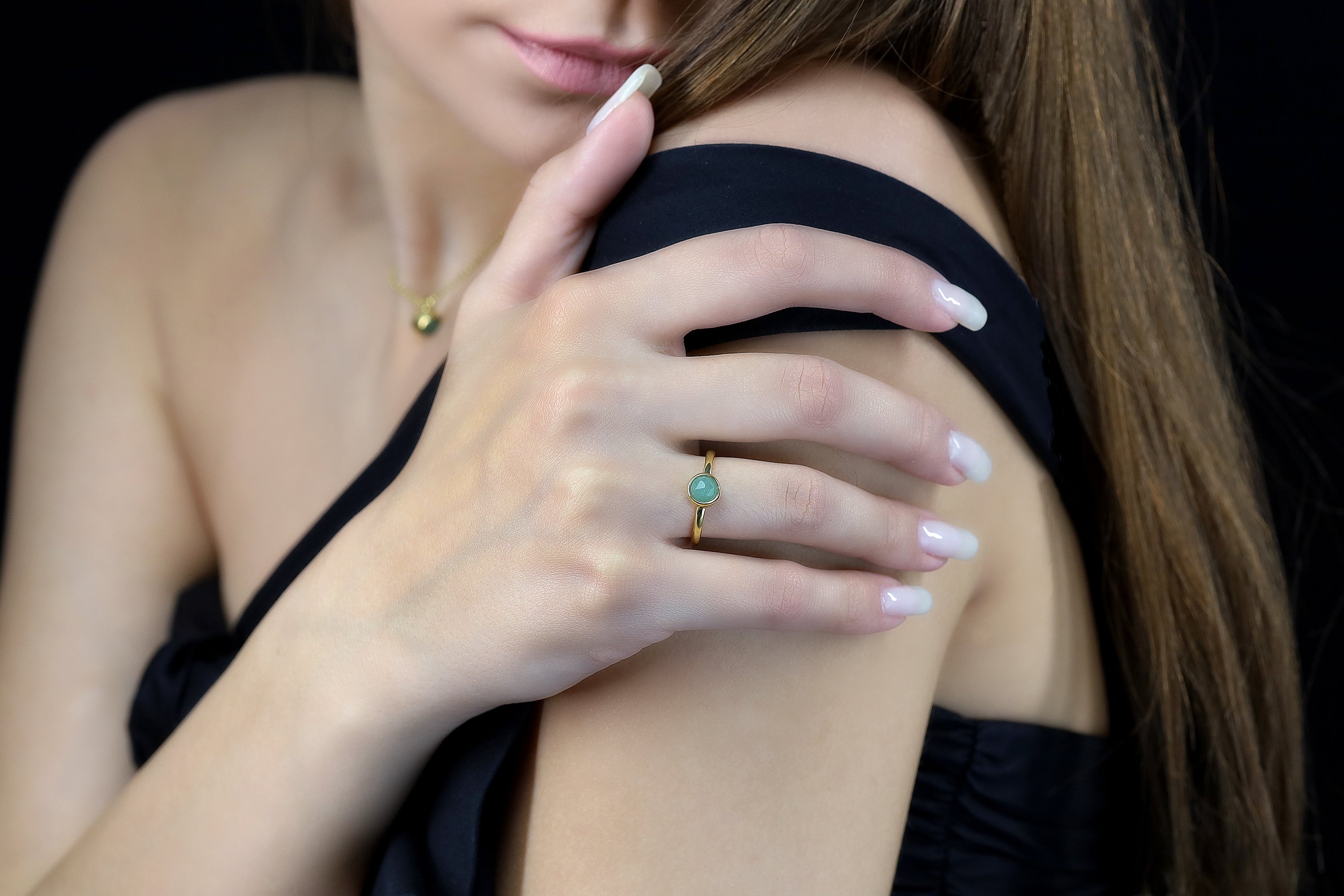 Green Aventurine Gemstone Stacking Ring in Gold Filled Rings Anemone Limited