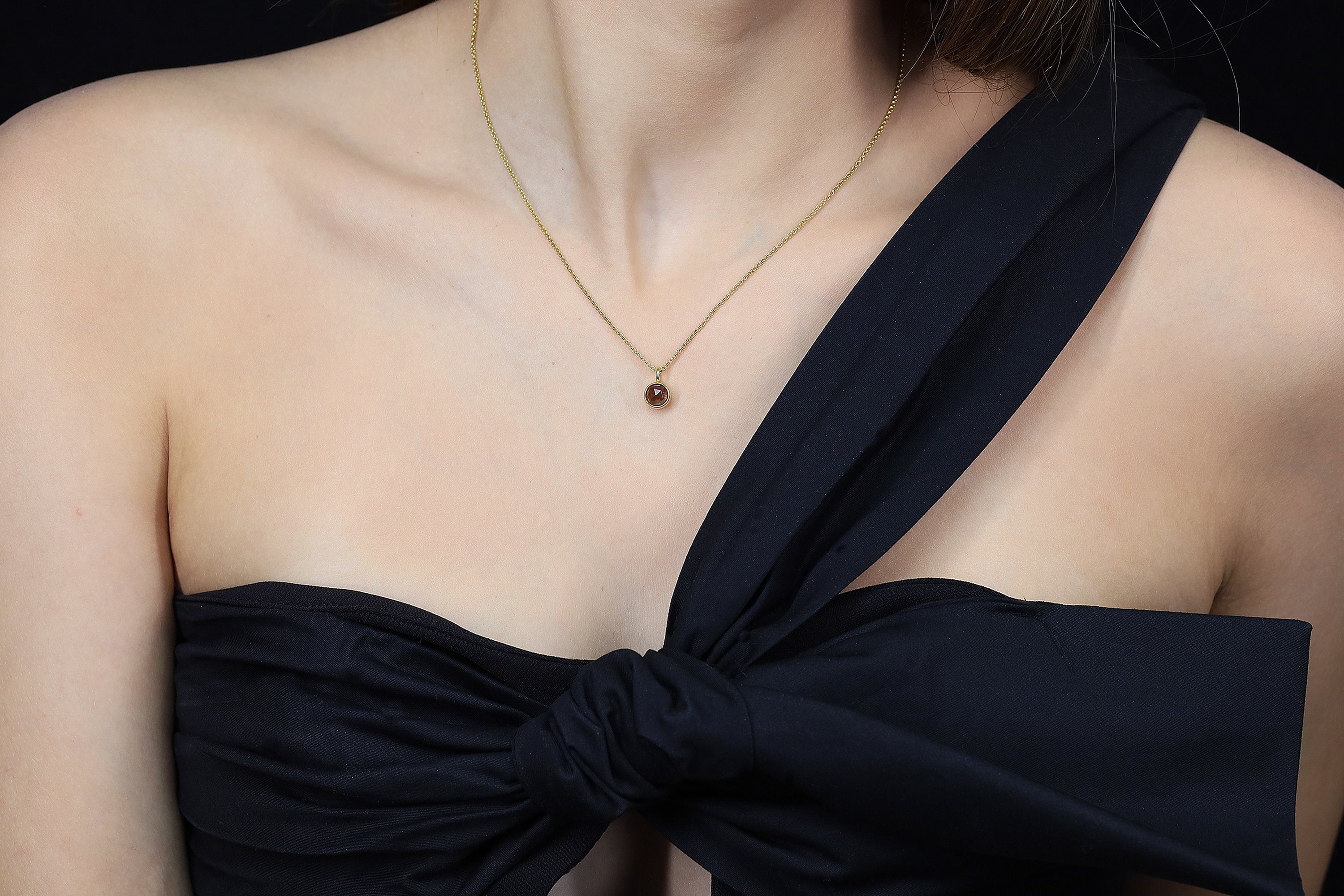 Smoky Quartz Delicate Round Rose Gold Pendant Necklace necklaces Anemone Limited