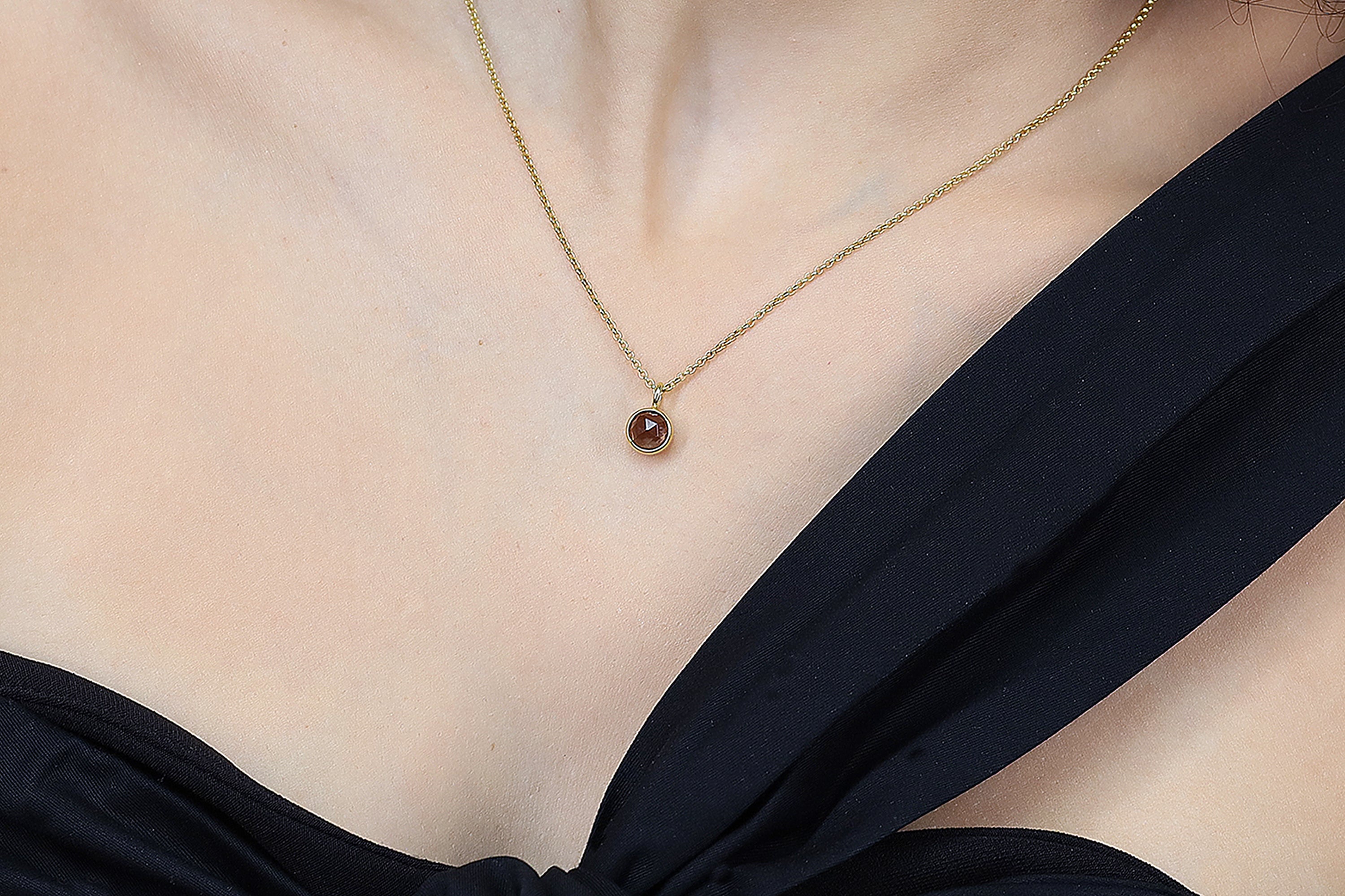 Smoky Quartz Delicate Round Rose Gold Pendant Necklace necklaces Anemone Limited