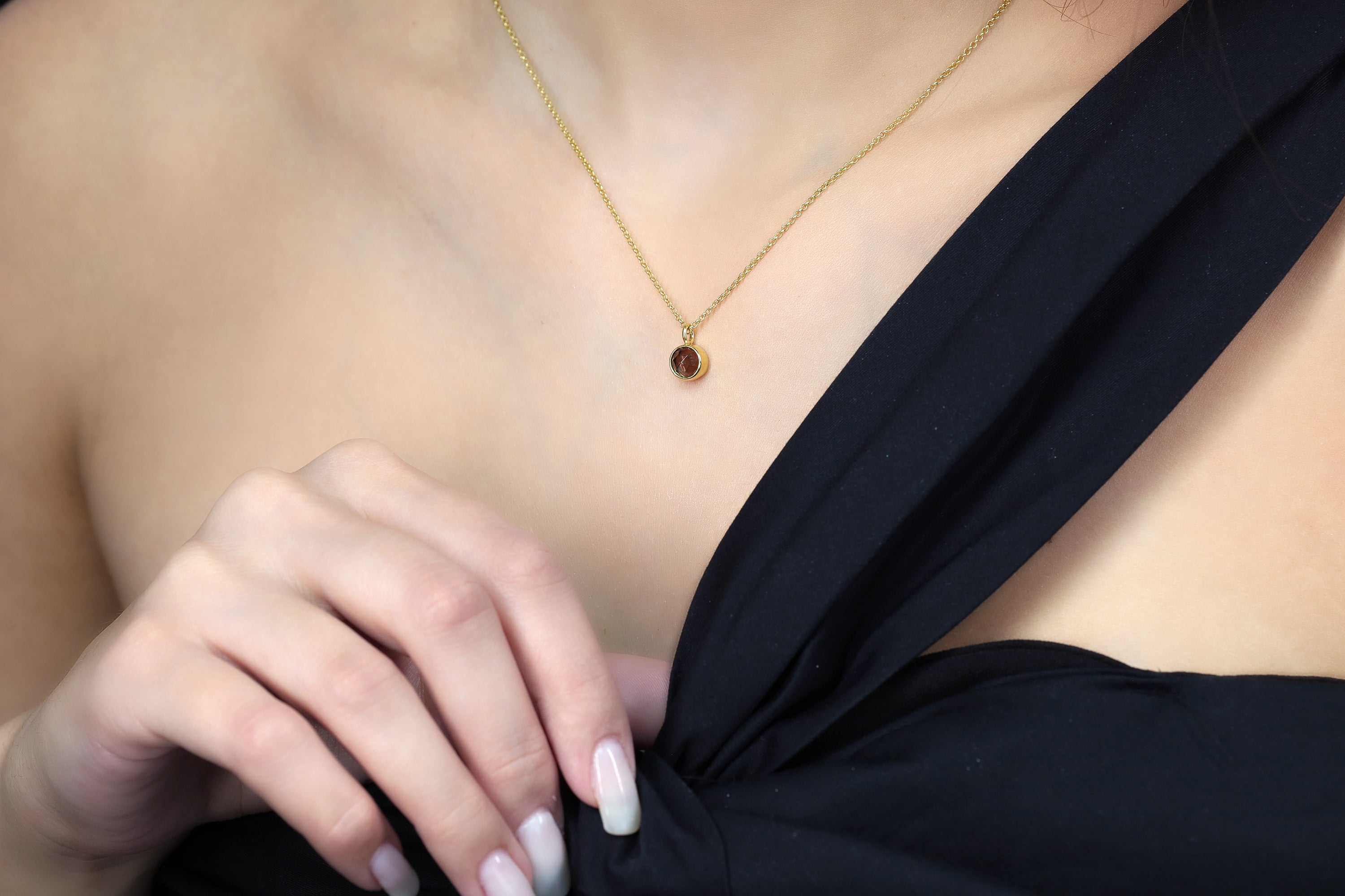 Smoky Quartz Delicate Round Rose Gold Pendant Necklace necklaces Anemone Limited