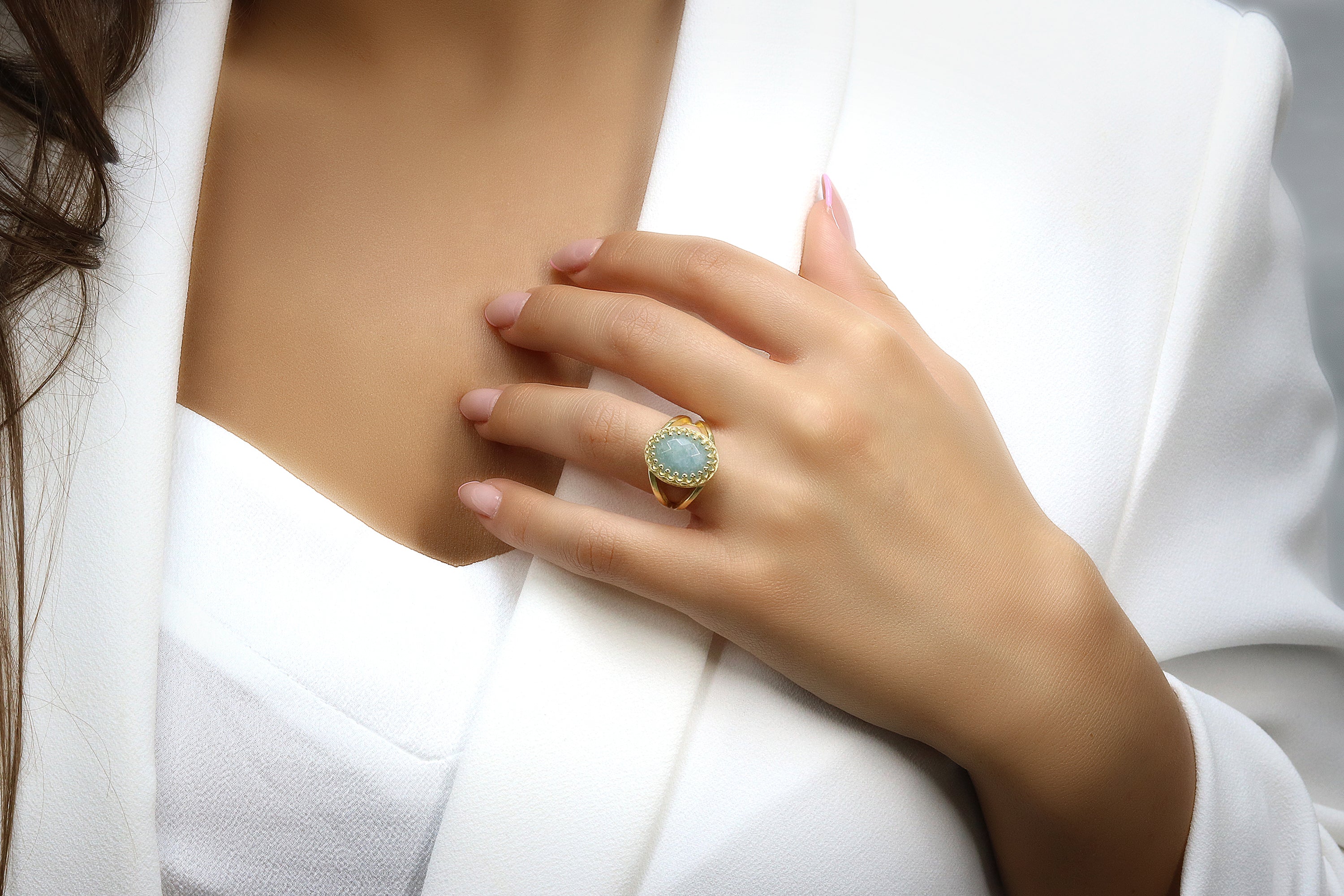 10x14mm Oval Aquamarine Ring in 14K Gold-filled Double Band Rings Anemone Jewelry