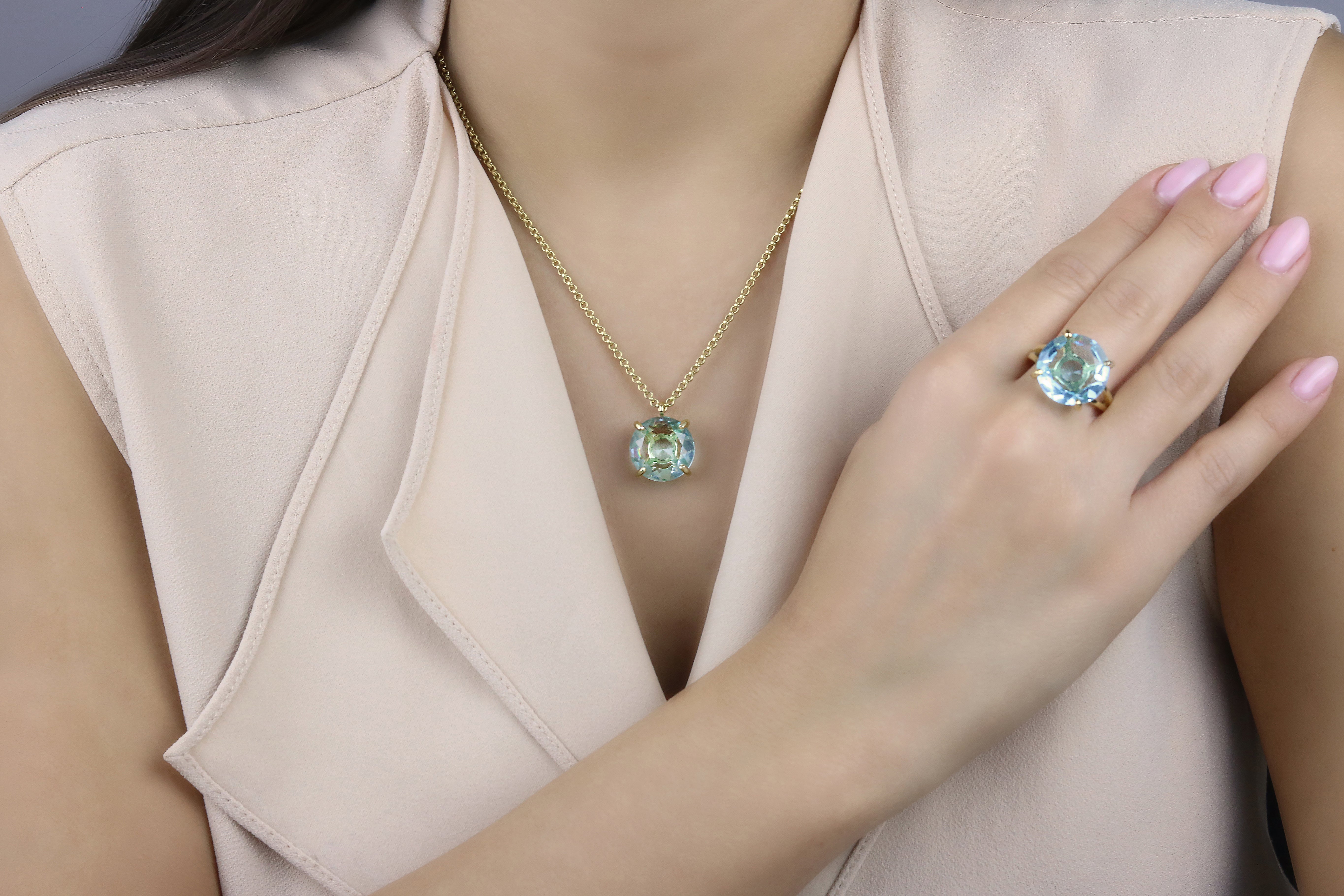 Round Semiprecious Blue Topaz Stone Necklace necklaces Anemone Jewelry