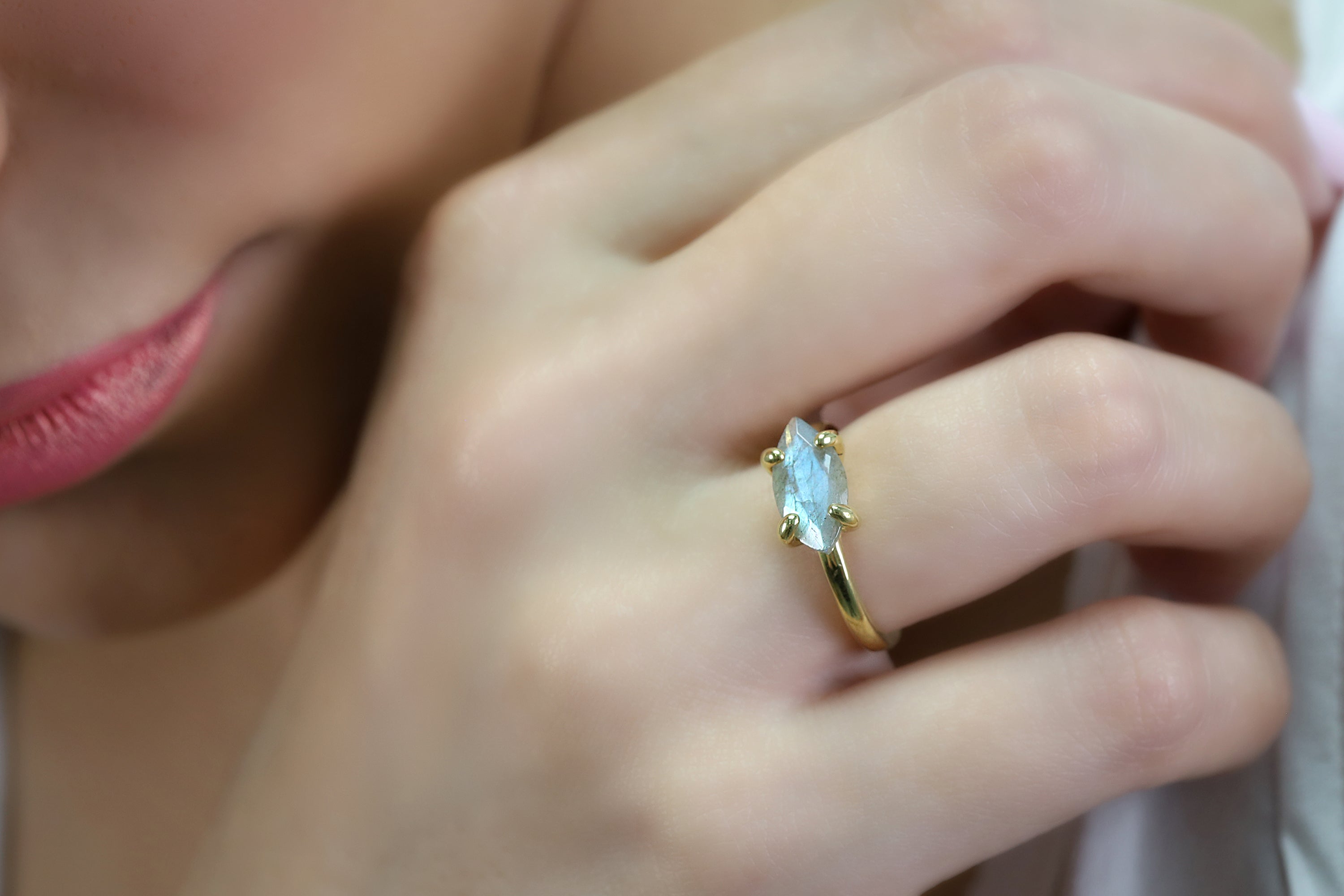 14K Gold-Filled Marquise Labradorite Ring Rings Anemone Unique