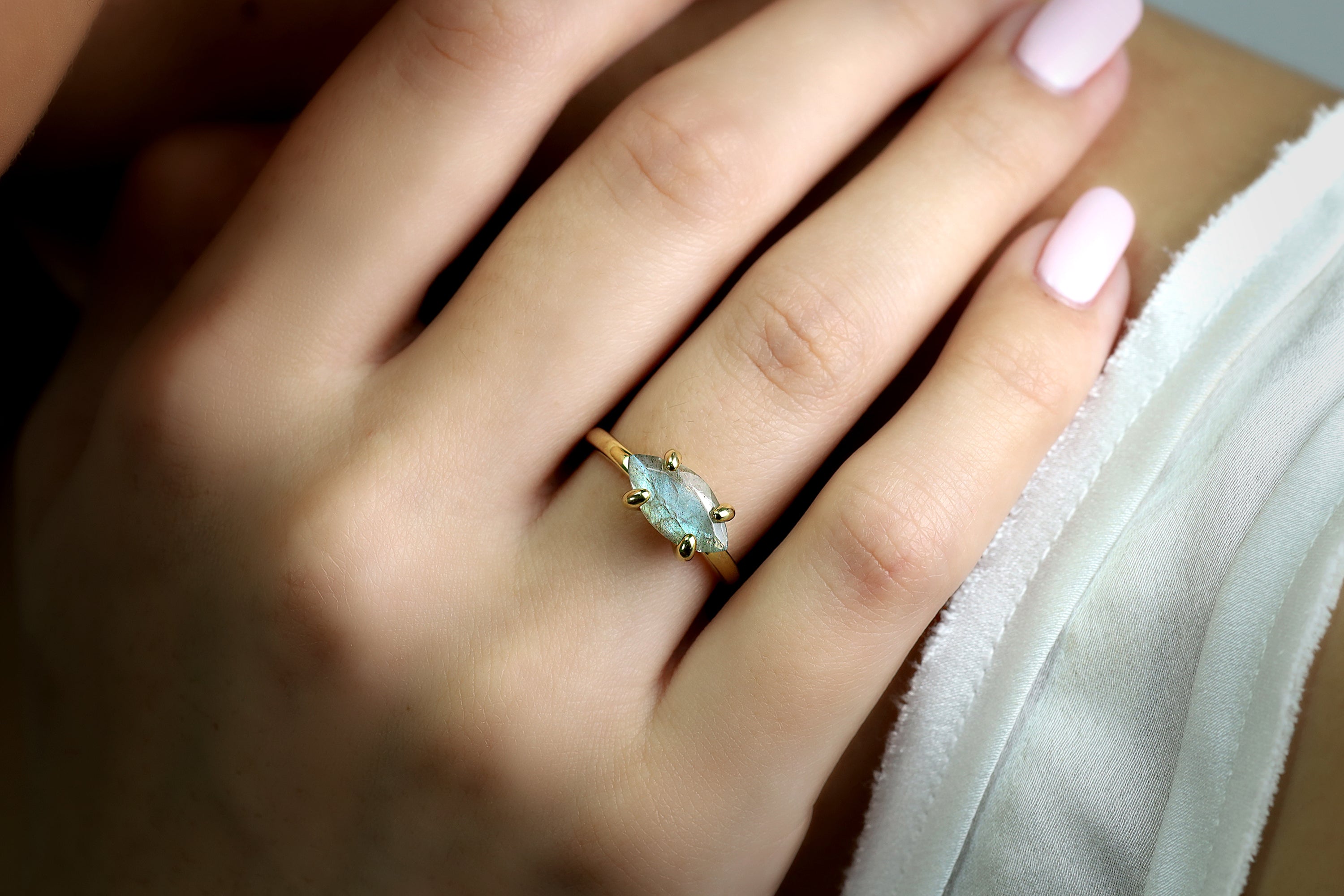 Delicate Labradorite Rose Gold Jewelry Ring Rings Anemone Unique