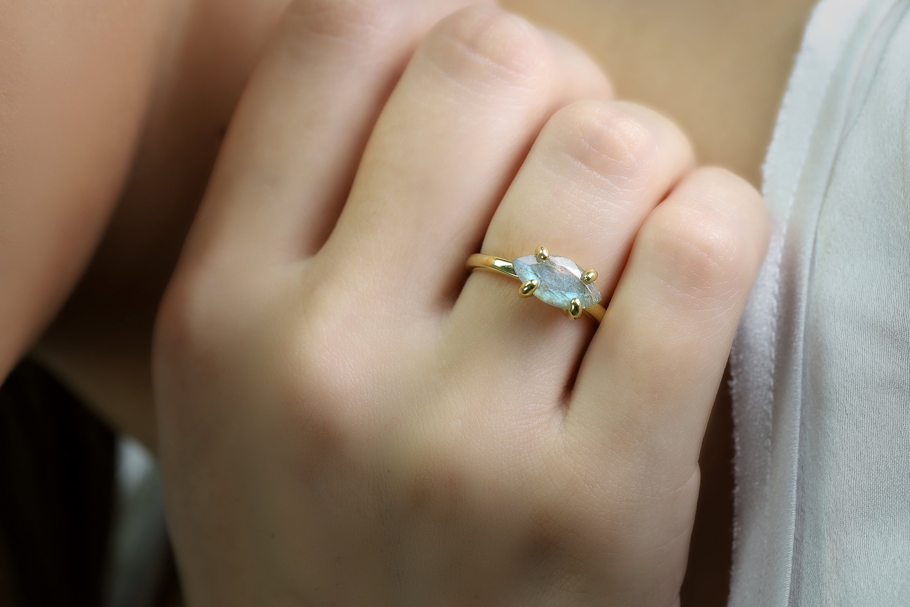 14K Gold-Filled Marquise Labradorite Ring Rings Anemone Unique