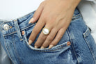 Classic Silver Round Mother of Pearl Ring Rings Anemone Jewelry