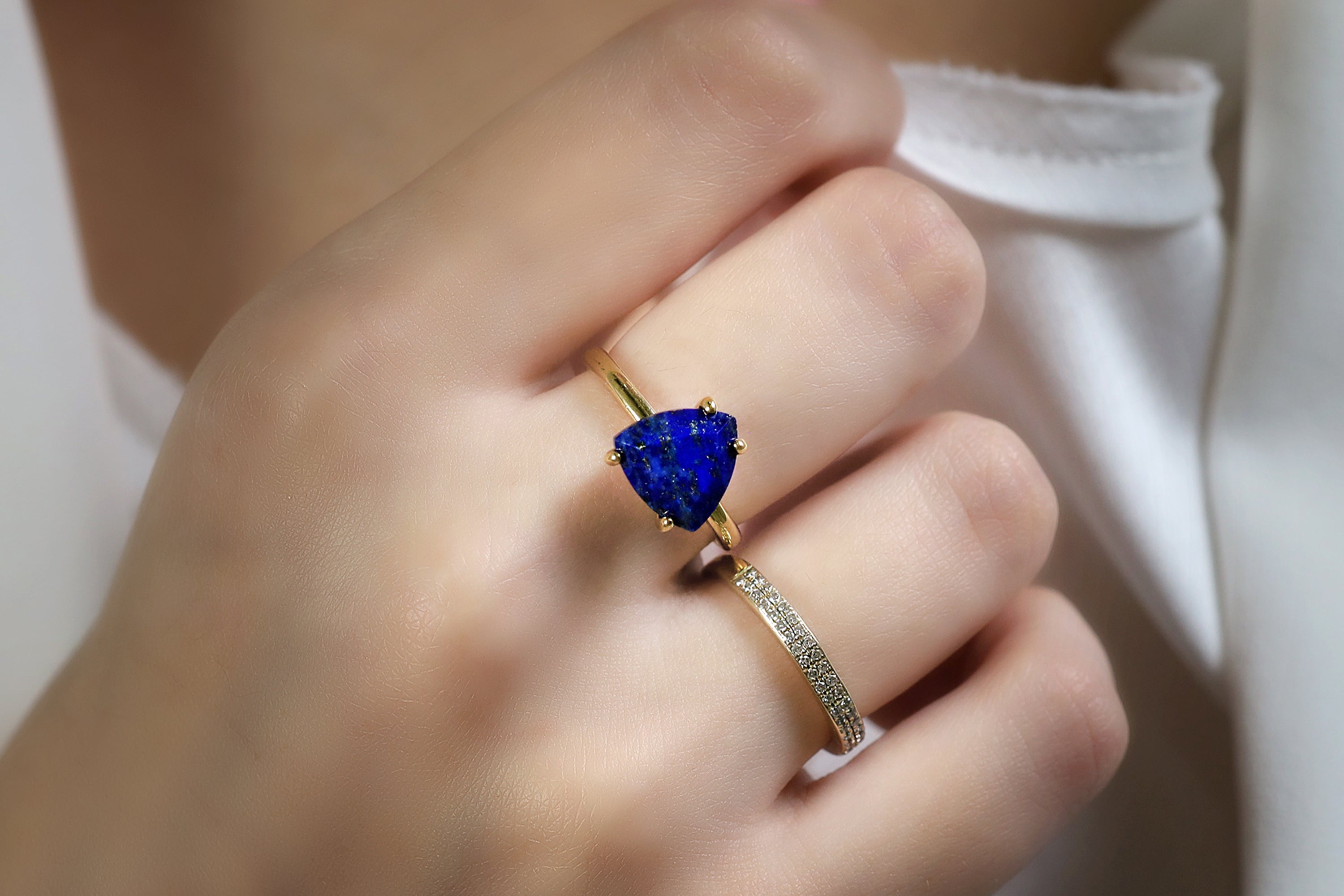 Trillion Cut 18K Gold Lapis Lazuli Ring Rings Anemone Unique
