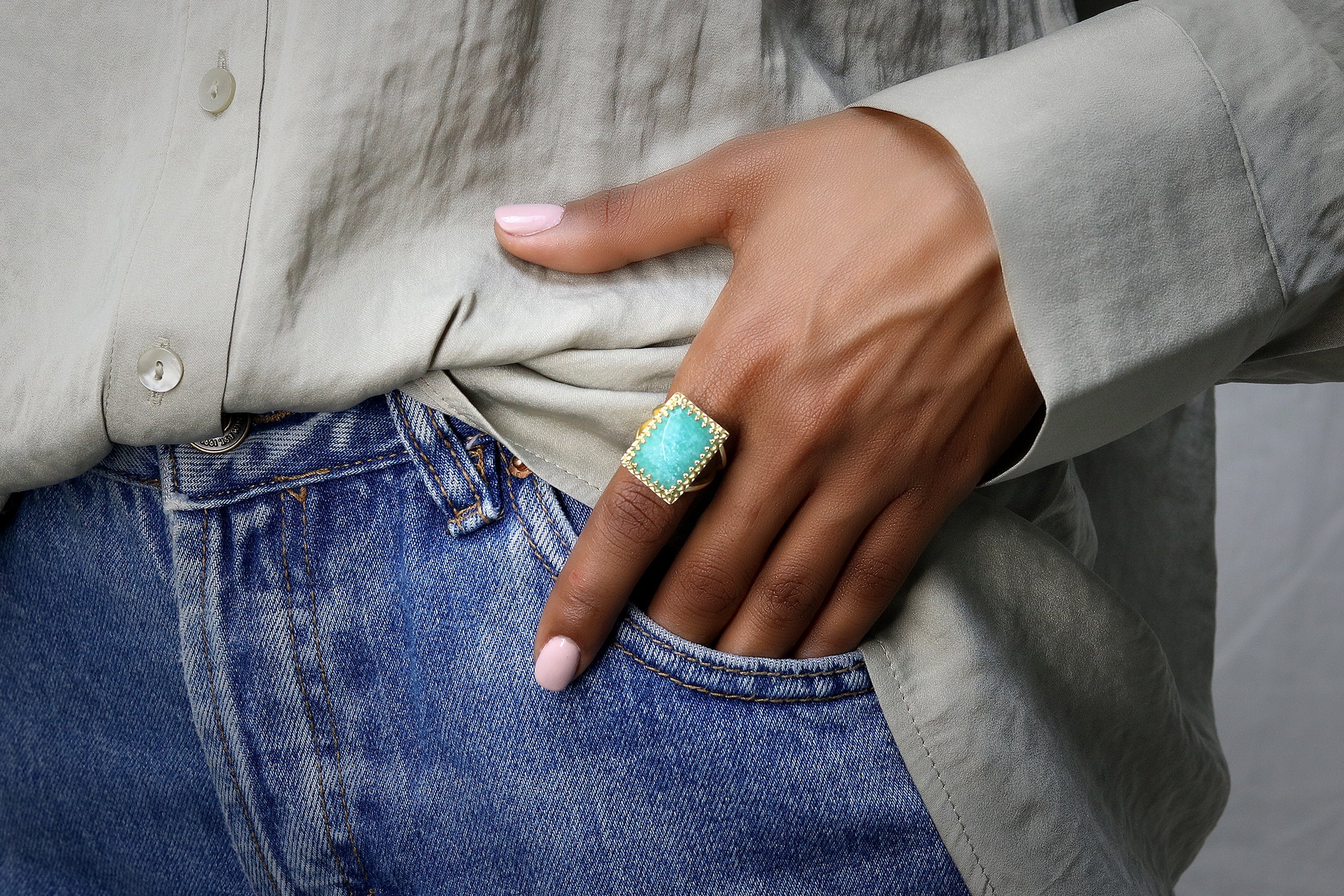 Exquisite Amazonite Ring with 14K Gold-filled Ring Band Rings Anemone Jewelry