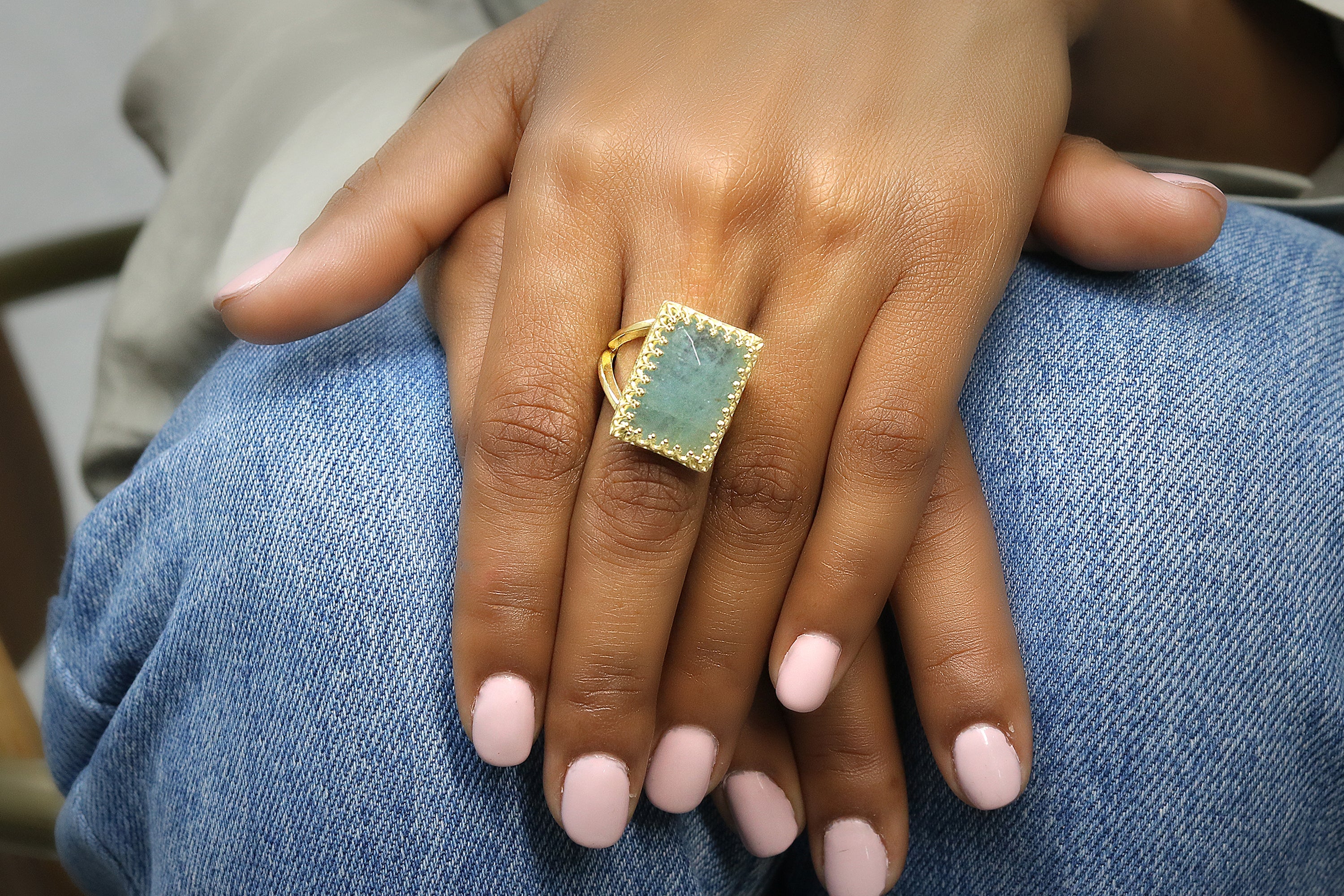 Rectangle 13x18mm Aquamarine Ring in 14k Gold Filled Rings Anemone Jewelry