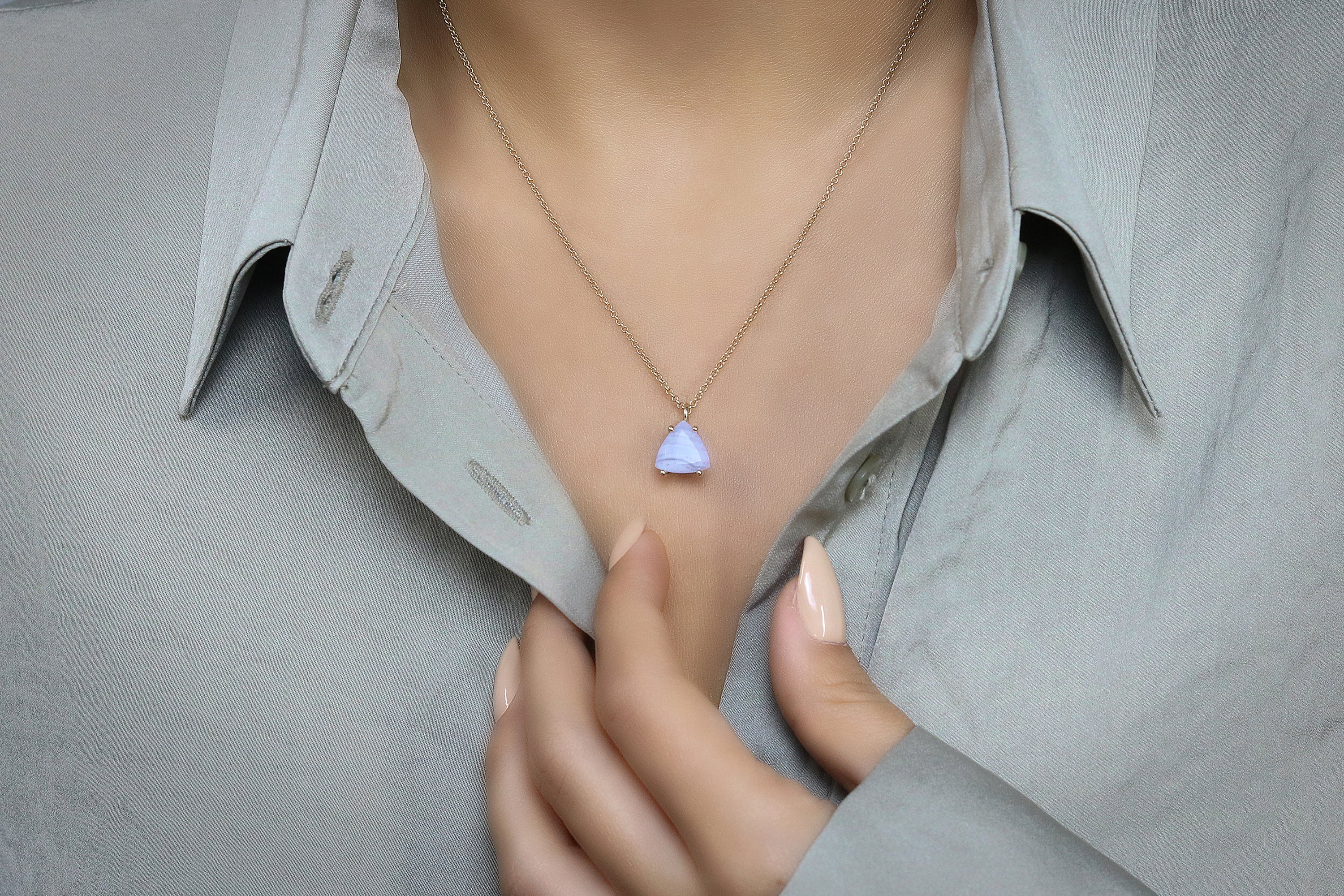 Triangle Lace Agate Pendant Gold Necklace necklaces Anemone Unique