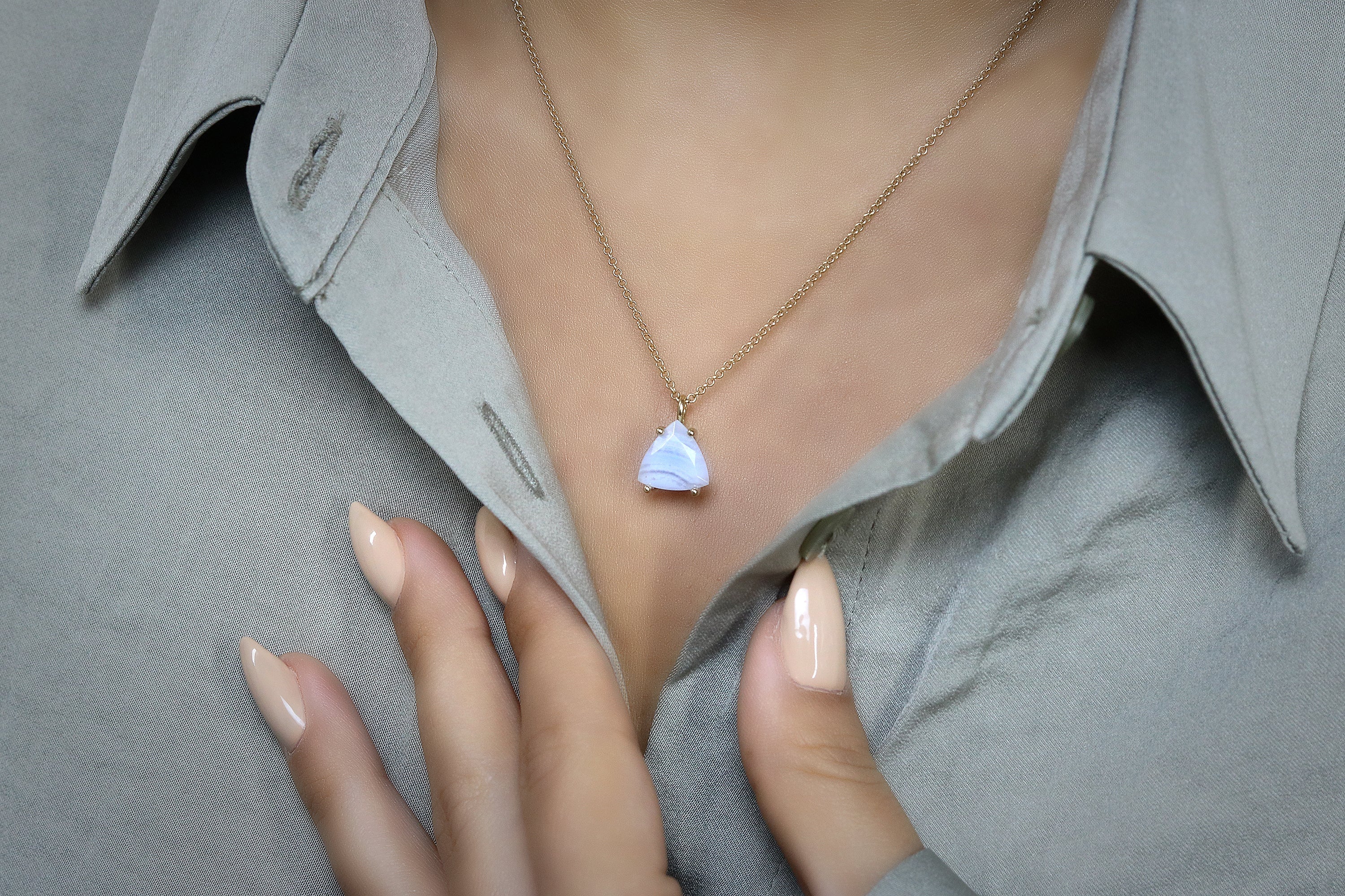 Triangle Lace Agate Pendant Gold Necklace necklaces Anemone Unique