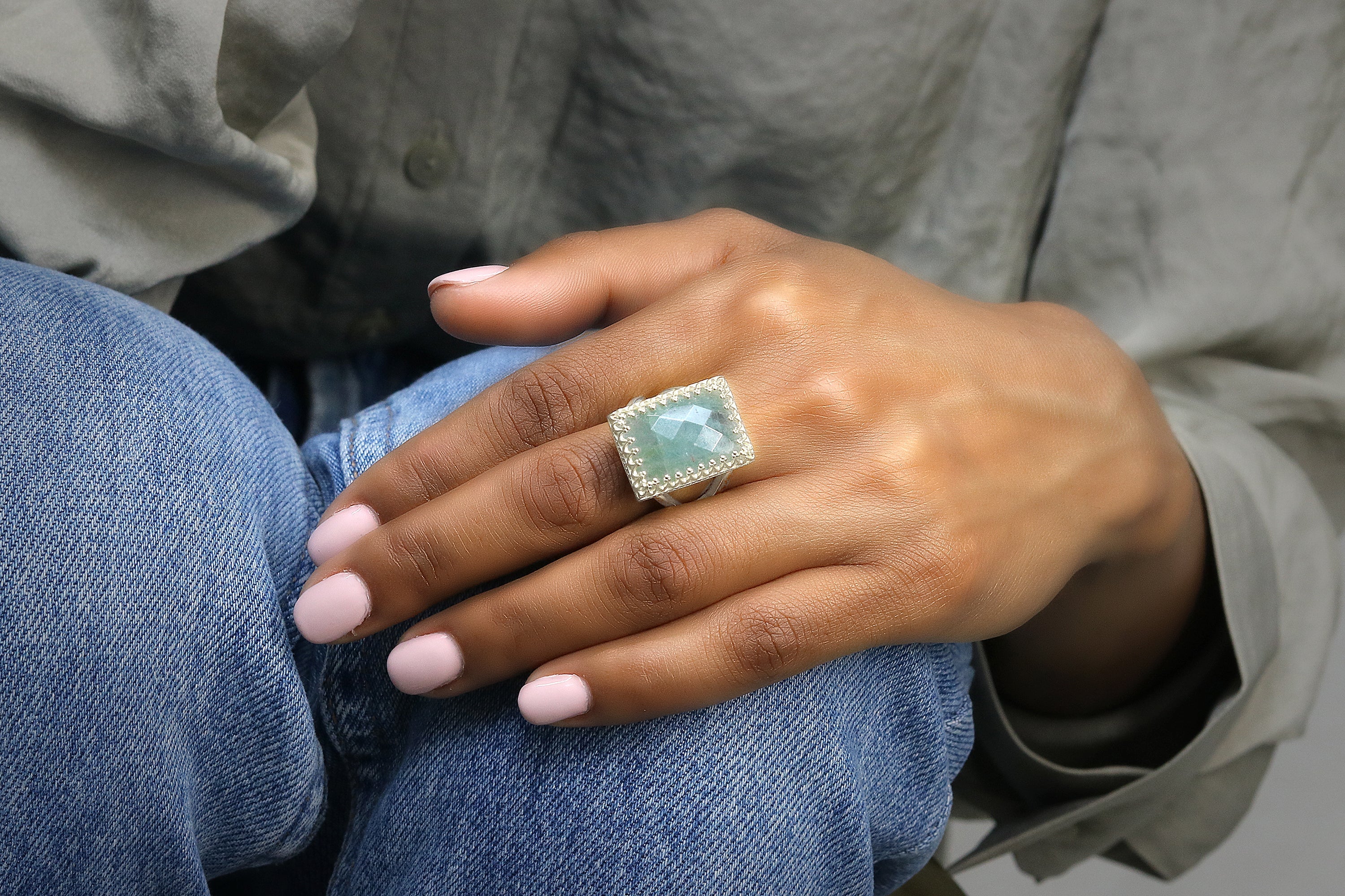 Rectangle 13x18mm Aquamarine Ring in 14k Gold Filled Rings Anemone Jewelry
