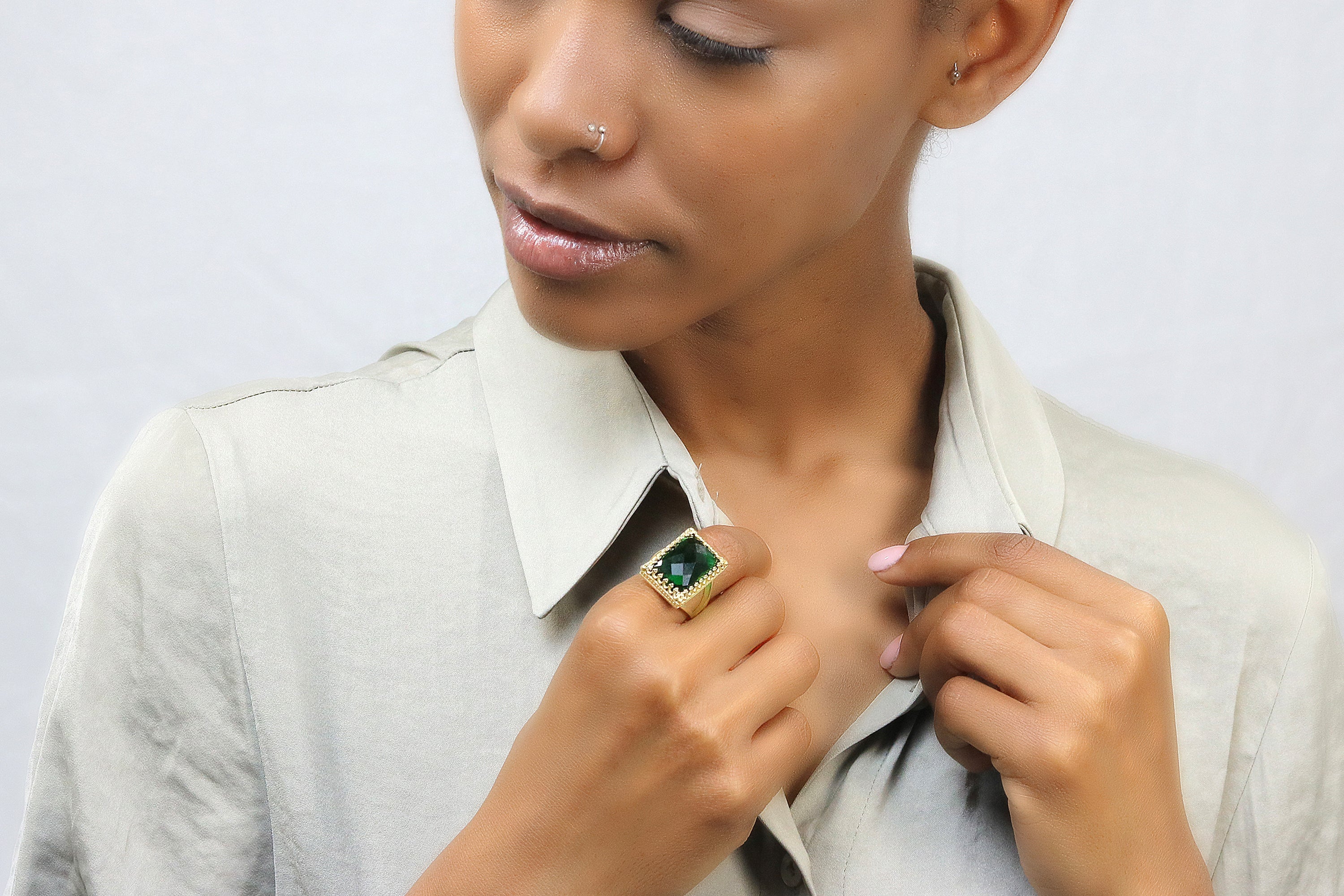 Rectangle Cut Emerald Ring in Gold Rings Anemone Jewelry